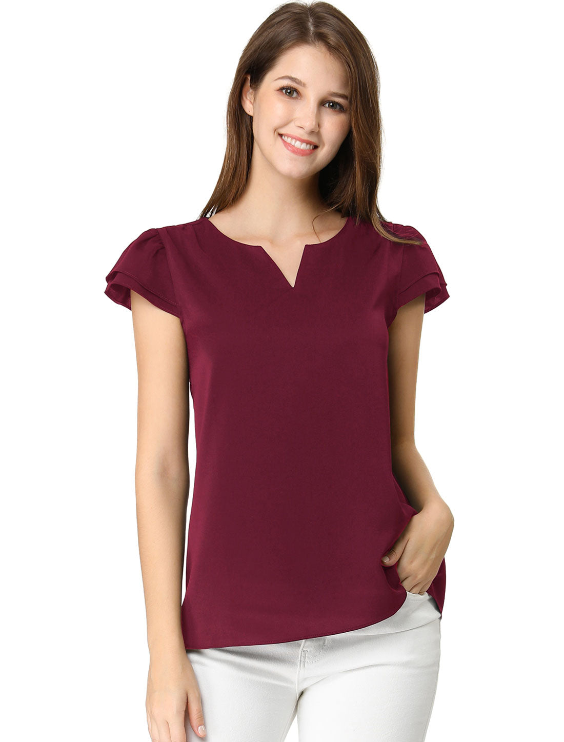 Women's Cap Sleeve Top Work Business Casual Plain Blouse