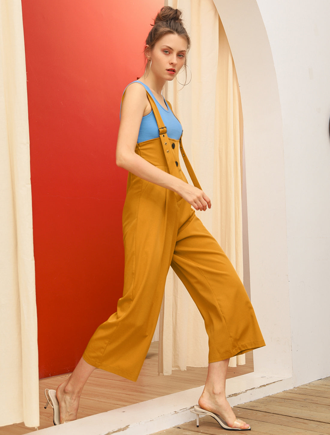 Women's Wide Leg Overalls Loose Fit Belted High Waist Suspenders Jumpsuits
