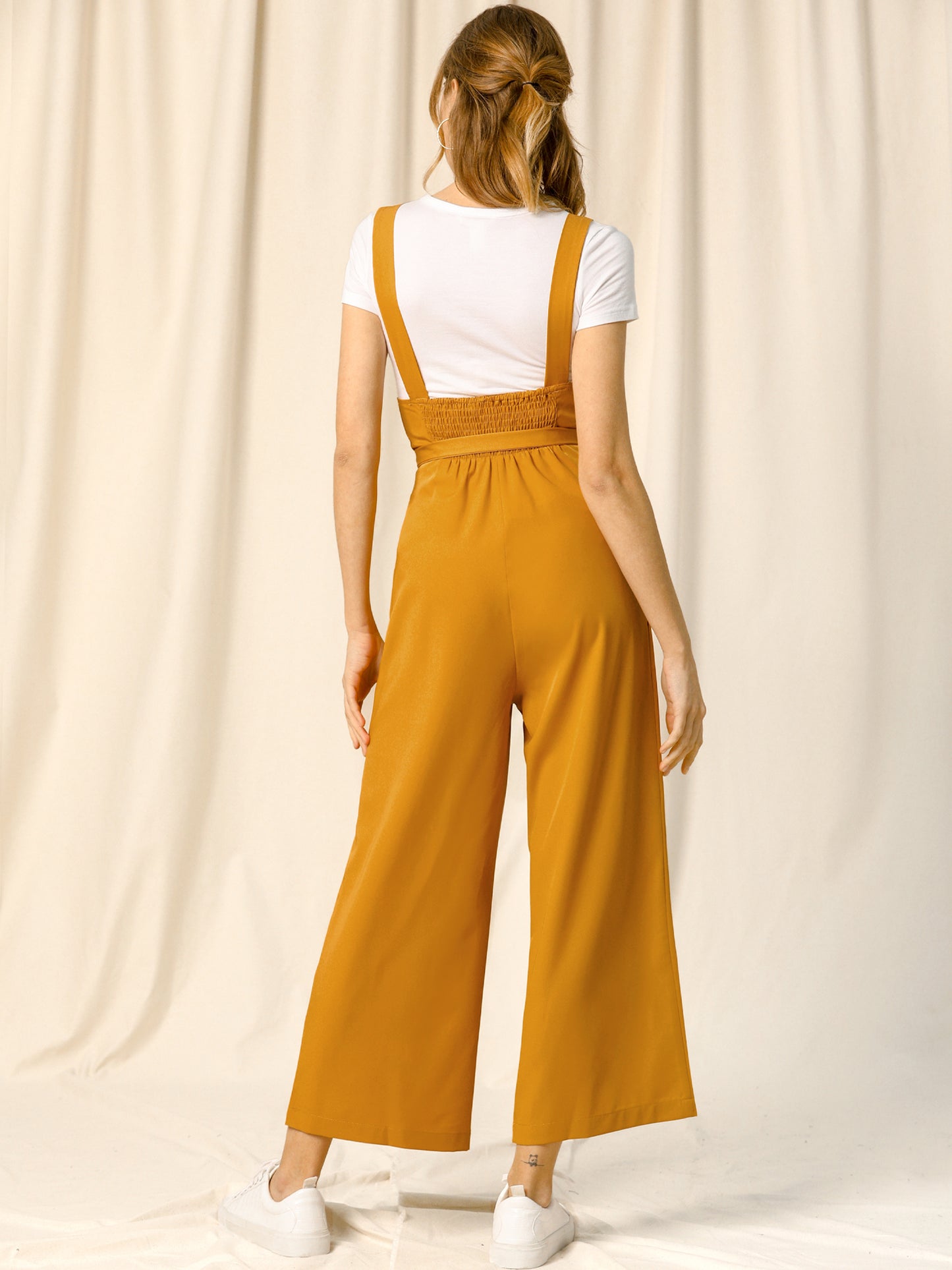 Women's Wide Leg Overalls Loose Fit Belted High Waist Suspenders Jumpsuits
