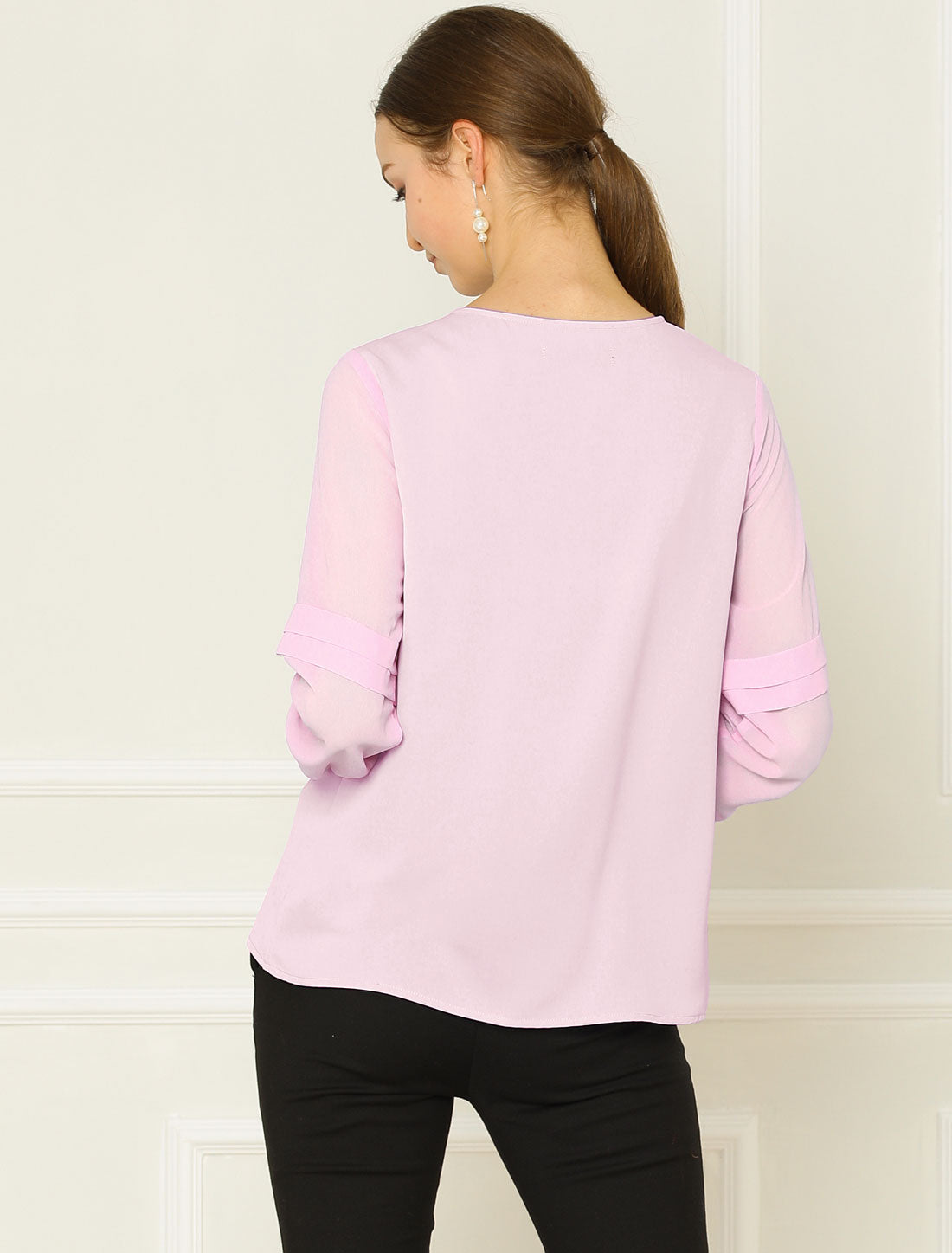 Women's Keyhole Neck Long Sleeve Business Casual Blouse Shirt