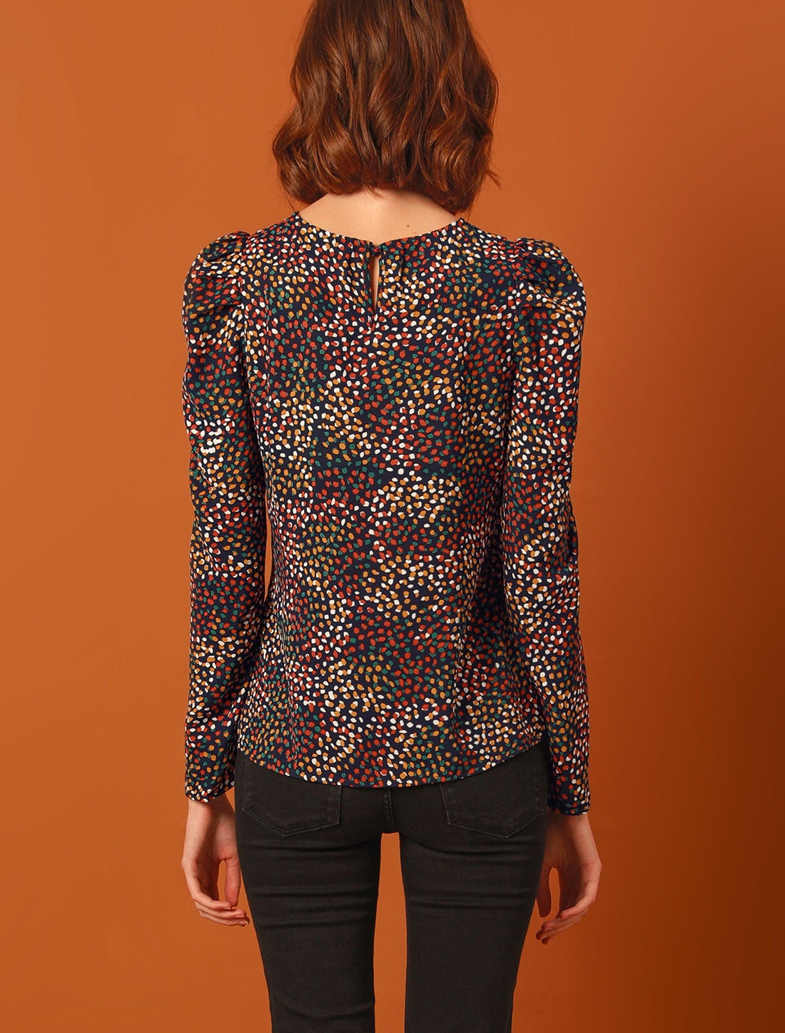 Women's Puff Long Sleeve Round Neck Puffy Chiffon Blouse Top