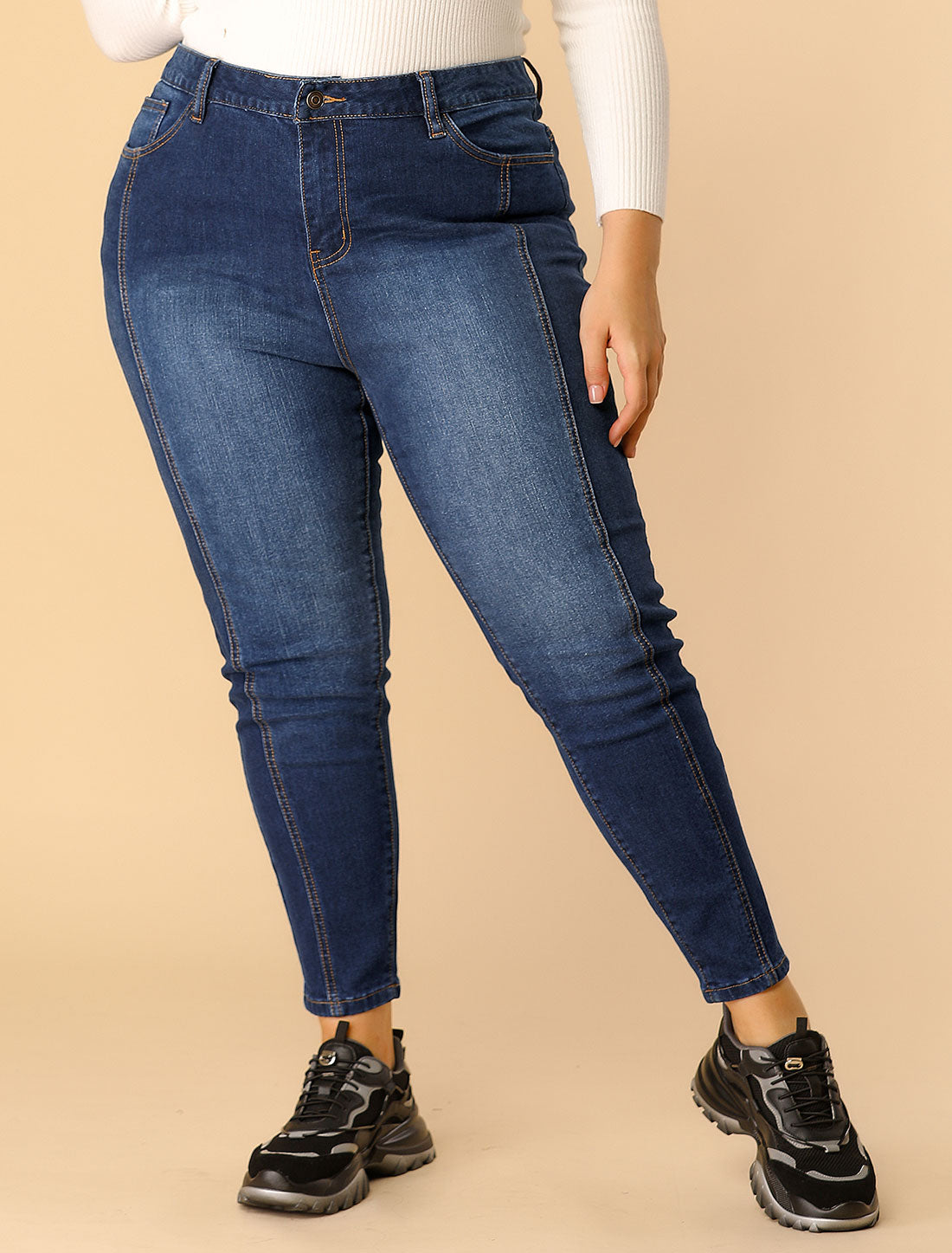 Women's Plus Size Jeans Mid Rise Stretch Washed Skinny Jeans Casual Denim Jeggings