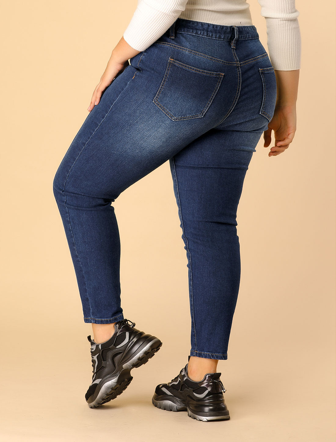 Women's Plus Size Jeans Mid Rise Stretch Washed Skinny Jeans Casual Denim Jeggings
