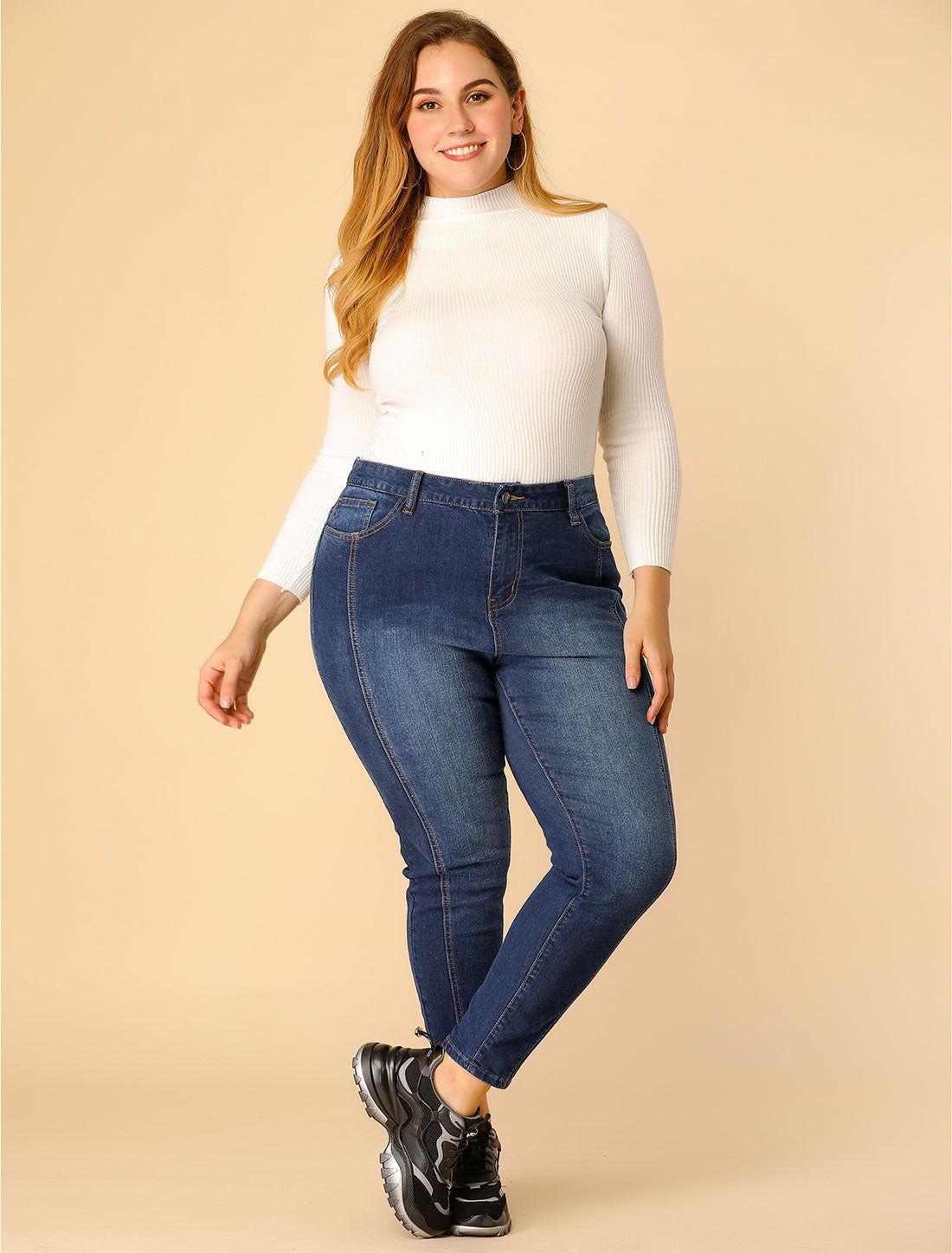 Women's Plus Size Jeans Mid Rise Stretch Washed Skinny Jeans Casual Denim Jeggings