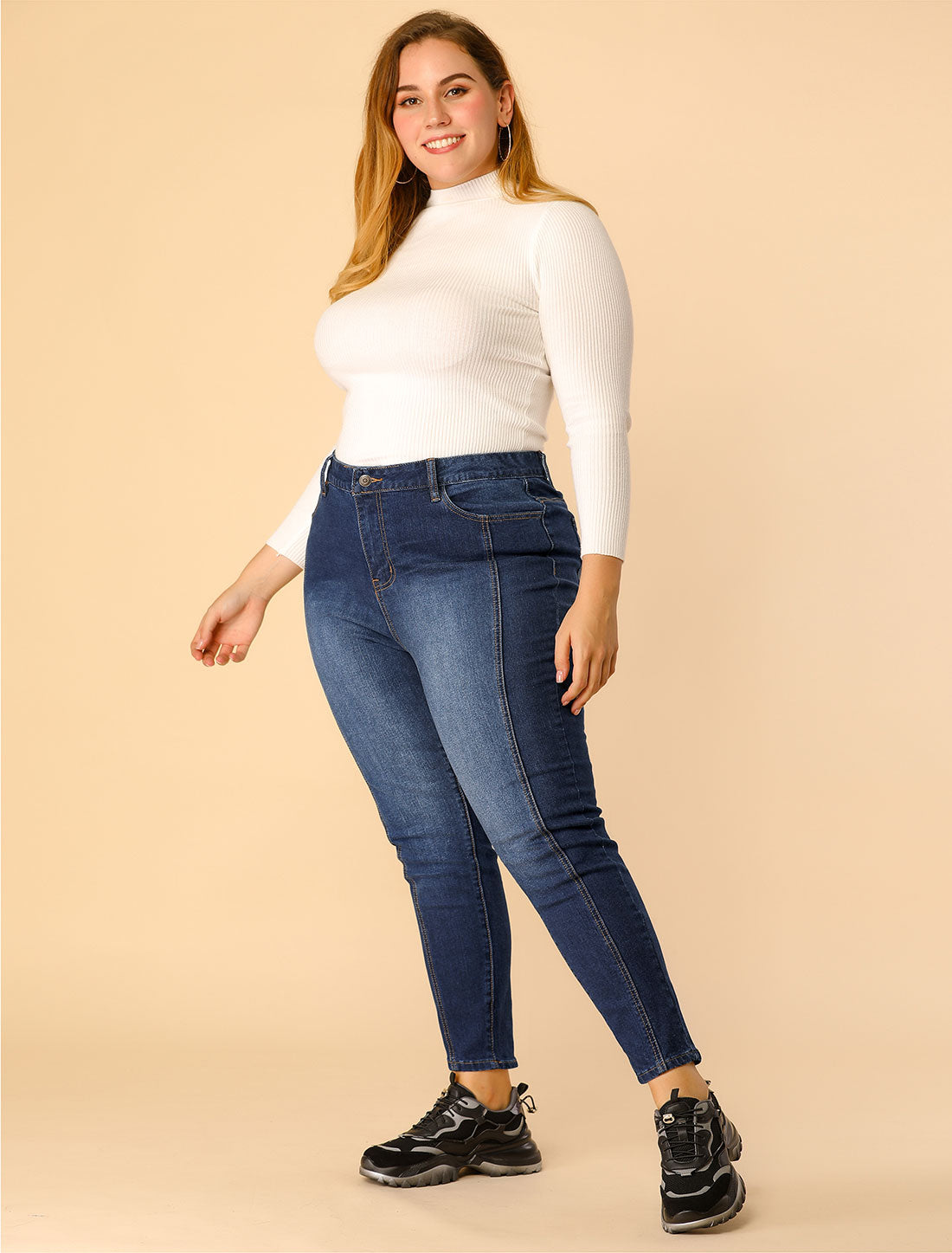 Women's Plus Size Jeans Mid Rise Stretch Washed Skinny Jeans Casual Denim Jeggings