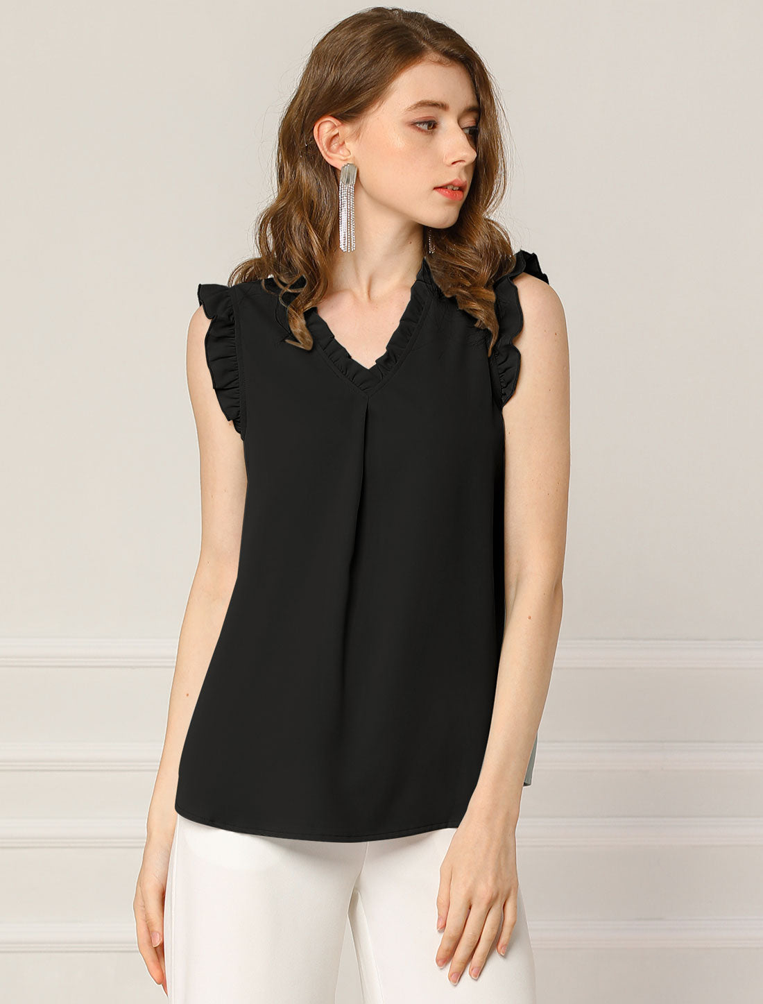 Women's Ruffled Sleeveless Blouse Work Business Top (Available in Plus Size)