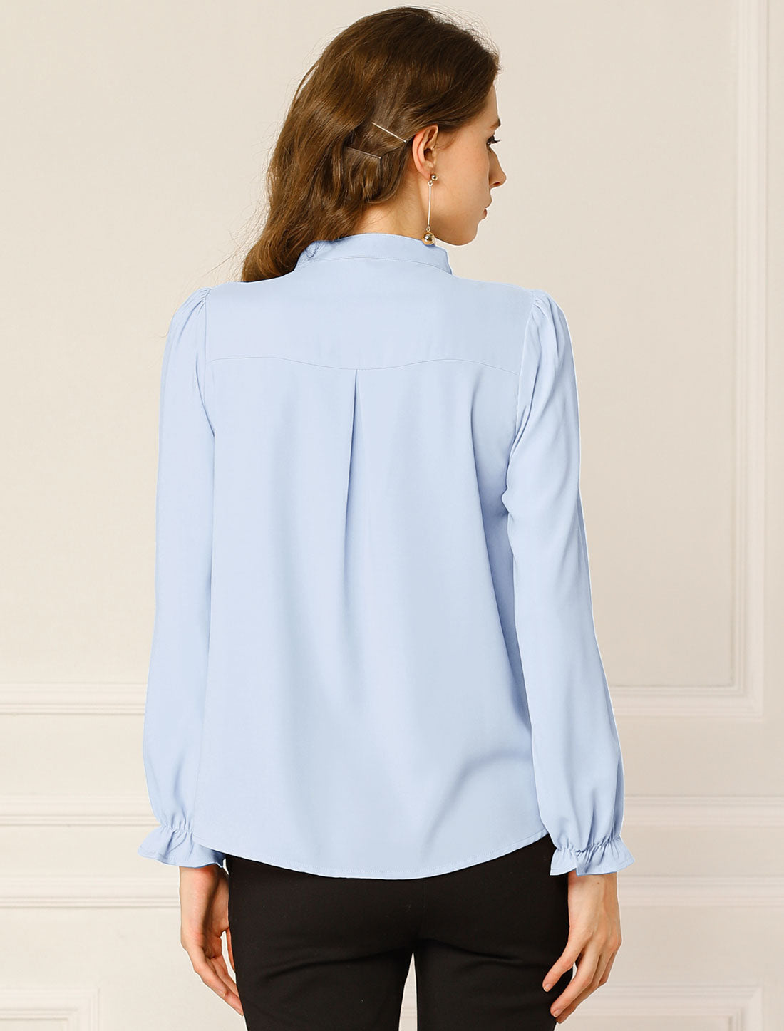 Women's Elegant Ruffled Collar Long Sleeve Chiffon Button Down Blouse Shirt (Available in Plus Size)