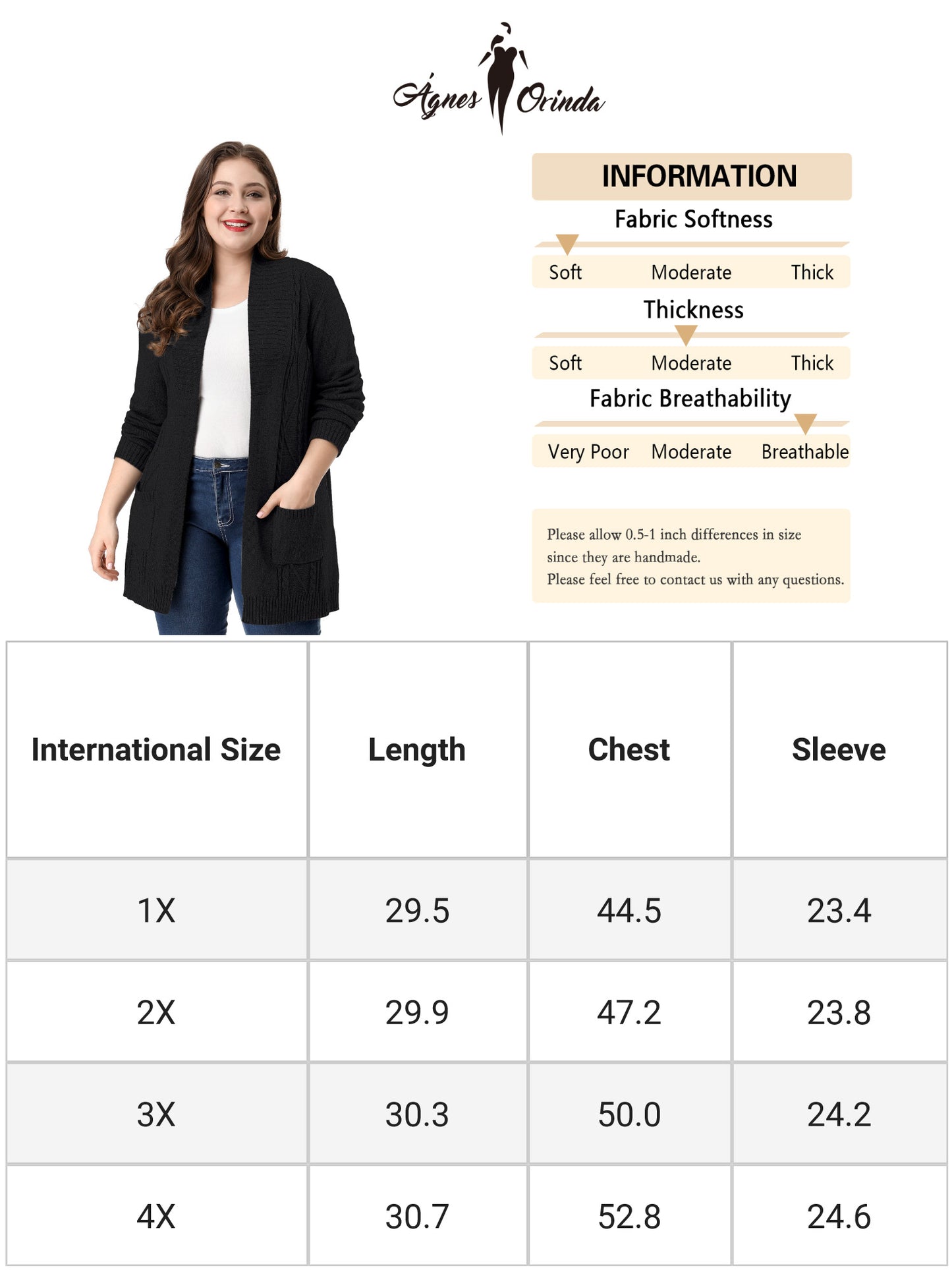 Women's Plus Size Classic Cardigan Sweaters Long Sleeve with Pockets Lightweight Cardigans