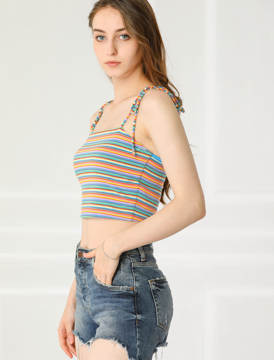 Women's Cami Tube Top Tie Spaghetti Straps Sleeveless Summer Crop Top