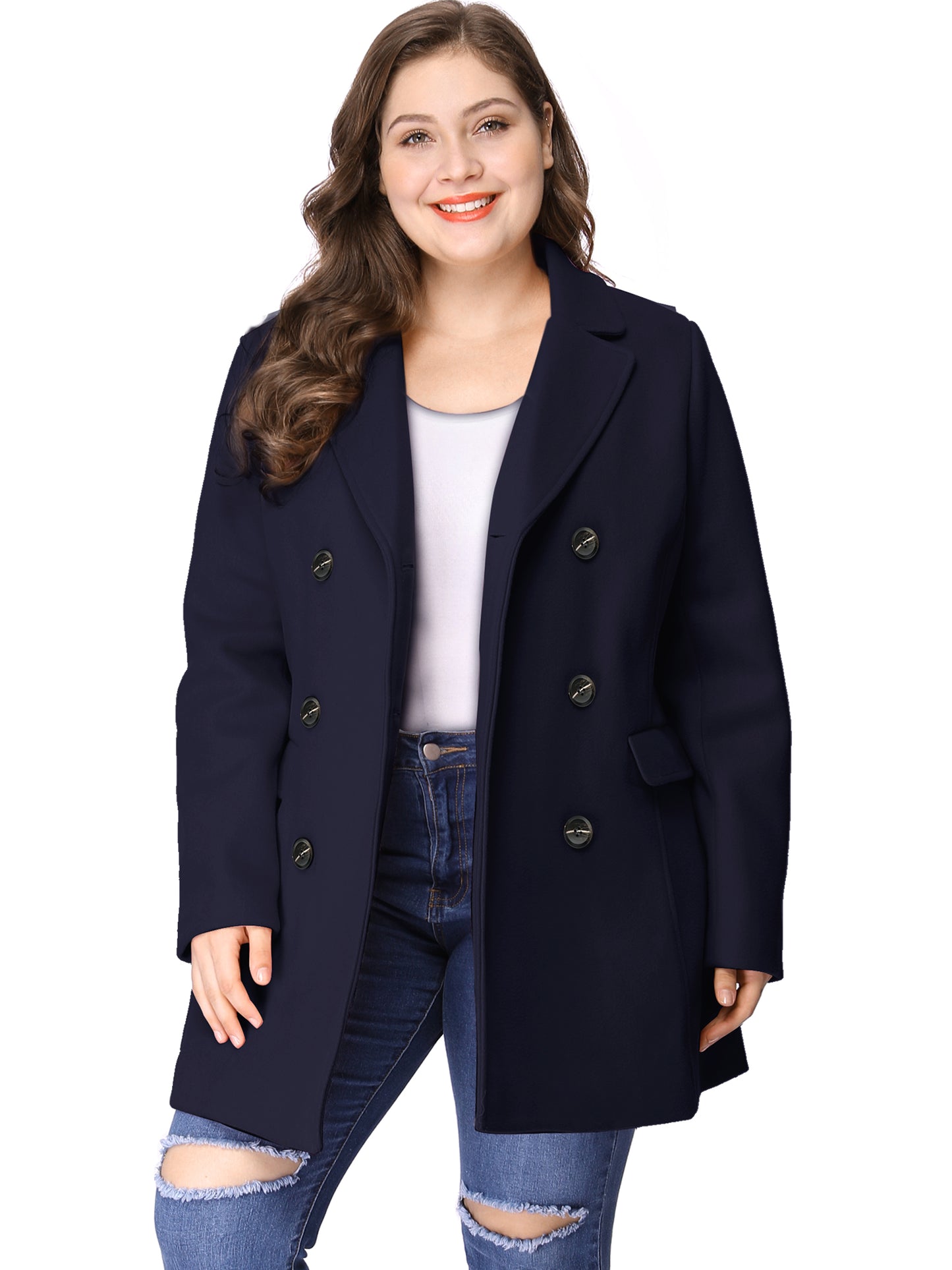 Women's Plus Size Notched Lapel Double Breasted Coat