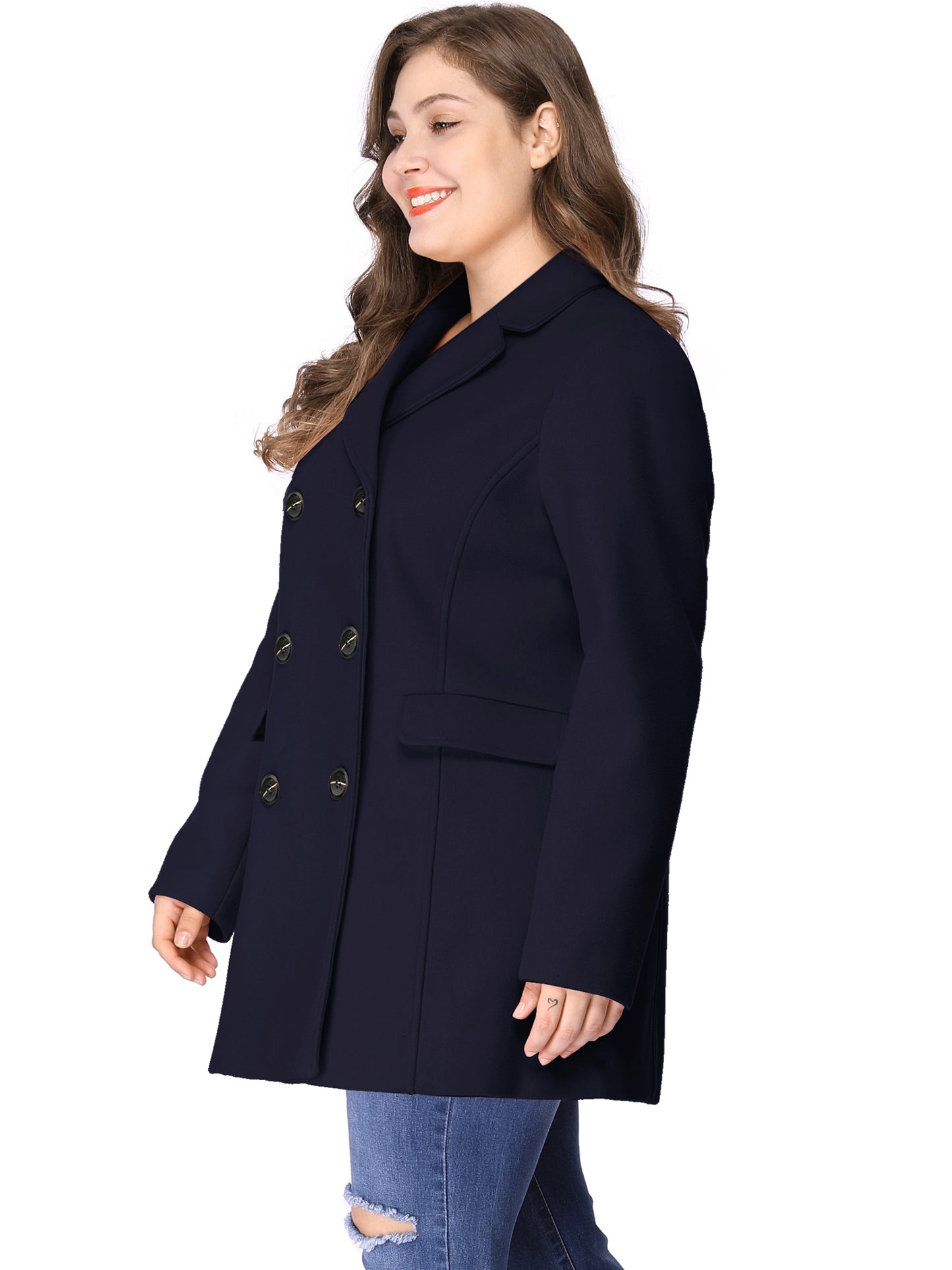 Women's Plus Size Notched Lapel Double Breasted Coat