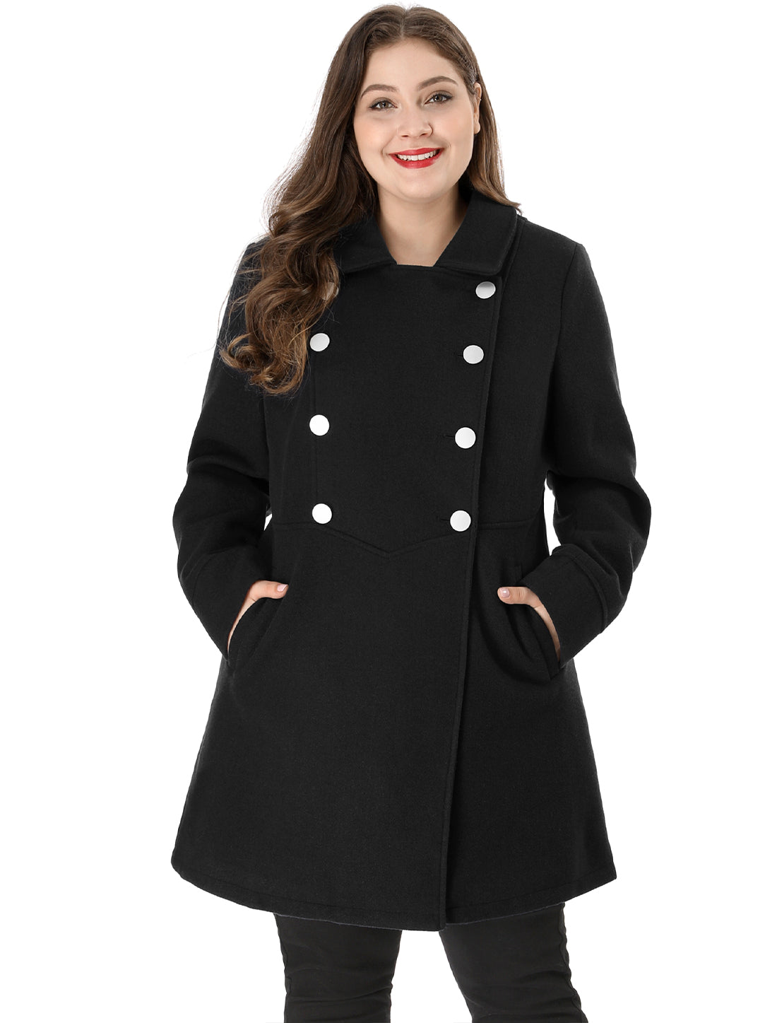 Women's Plus Size Coat A-Line Peter Pan Collar Double Breasted Fall Winter Peacoat