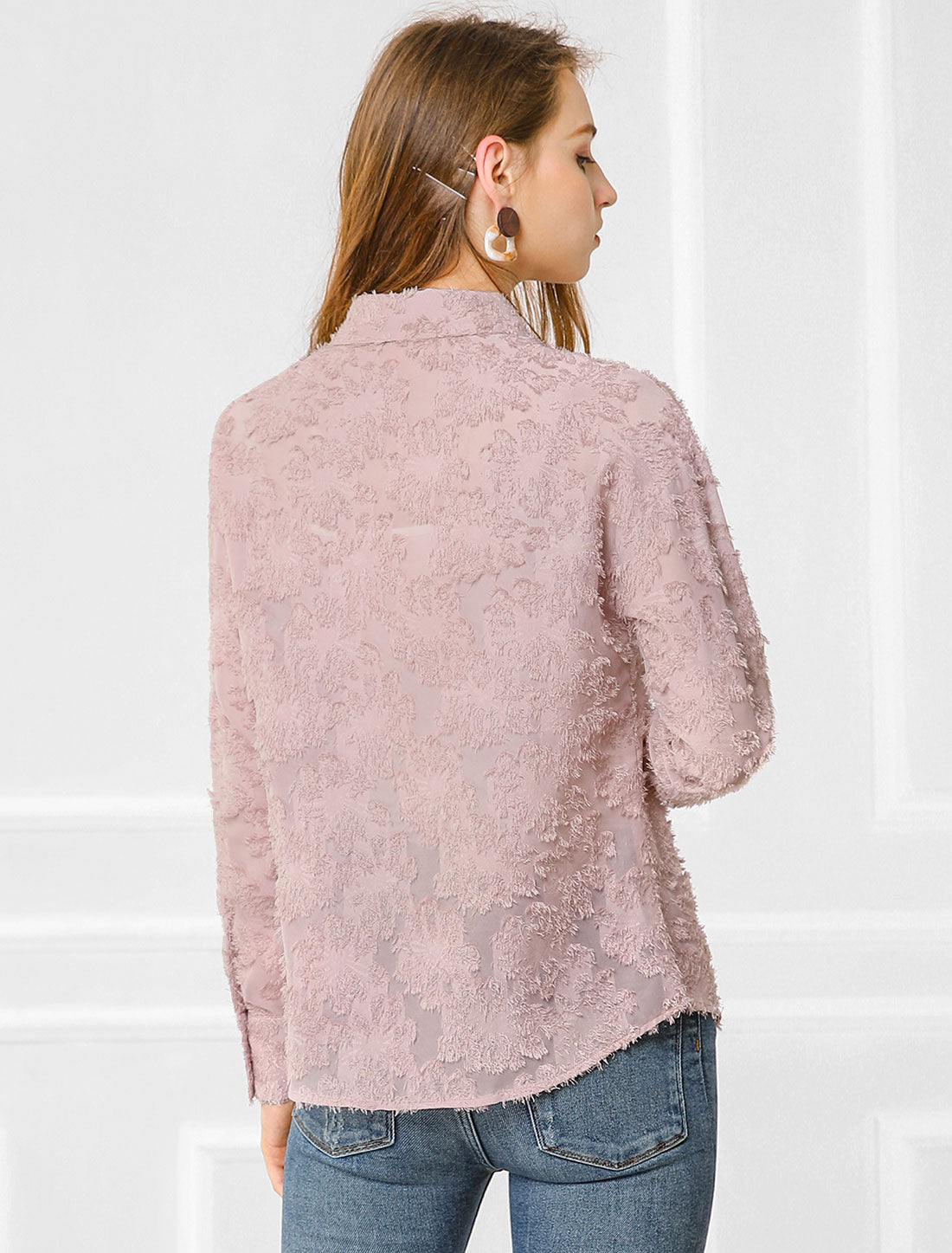 Women's Floral Textured Point Collar Button Down Shirt