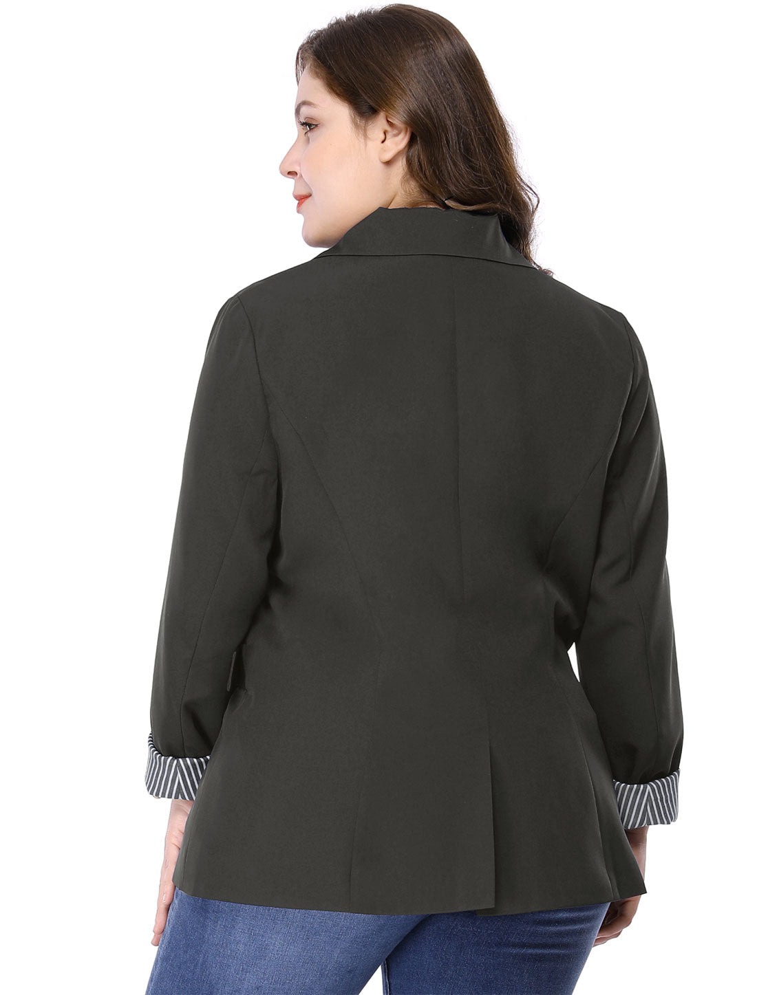 Women's Plus Size Contrast Stripe Cuff Notched Lapel Casual Blazers Jacket