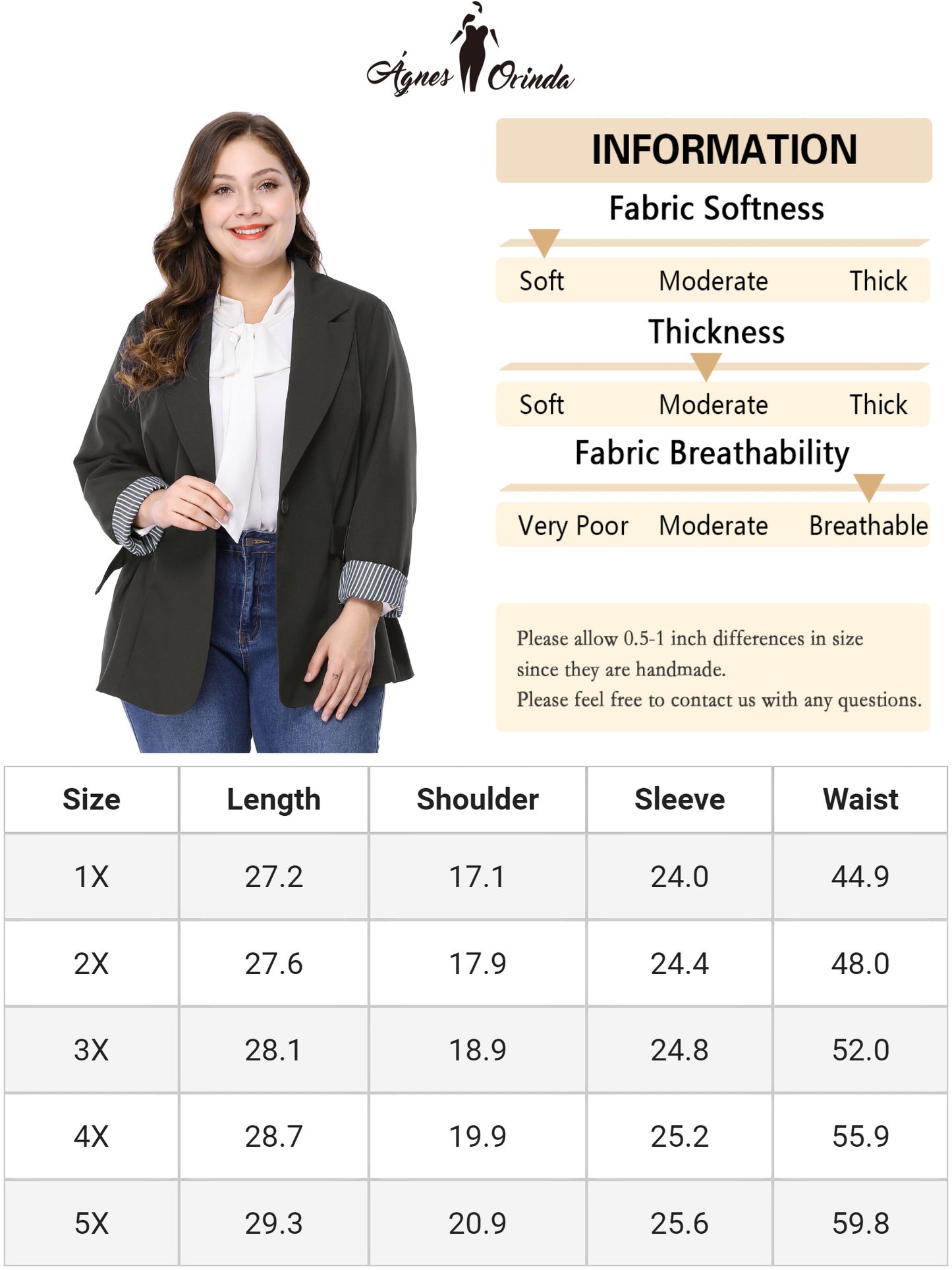 Women's Plus Size Contrast Stripe Cuff Notched Lapel Casual Blazers Jacket