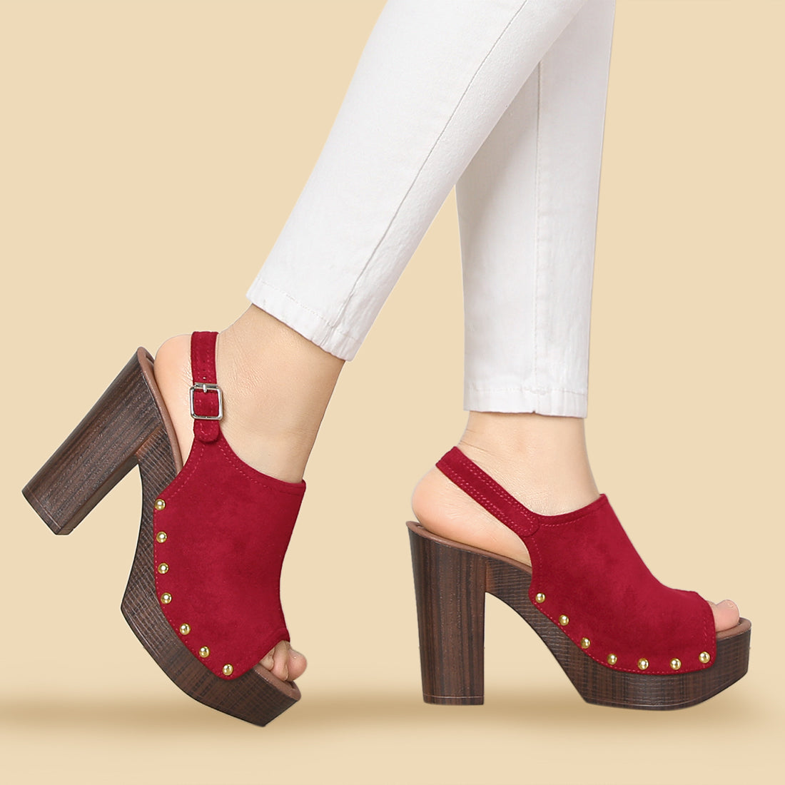 Sandalias de tacón grueso con plataforma y tira trasera para mujer