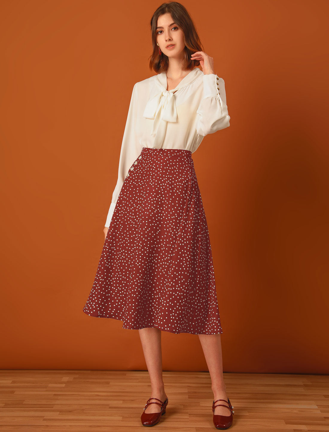 Women's Retro Polka Dots Elastic Waist Vintage A-Line Midi Skirt