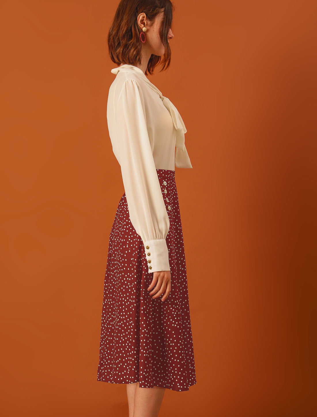 Women's Retro Polka Dots Elastic Waist Vintage A-Line Midi Skirt