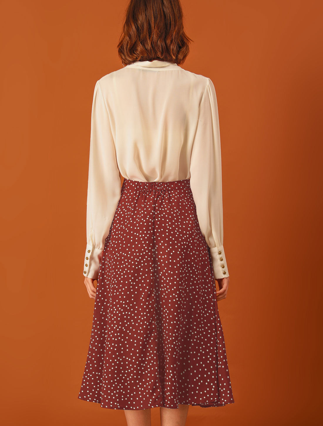 Women's Retro Polka Dots Elastic Waist Vintage A-Line Midi Skirt