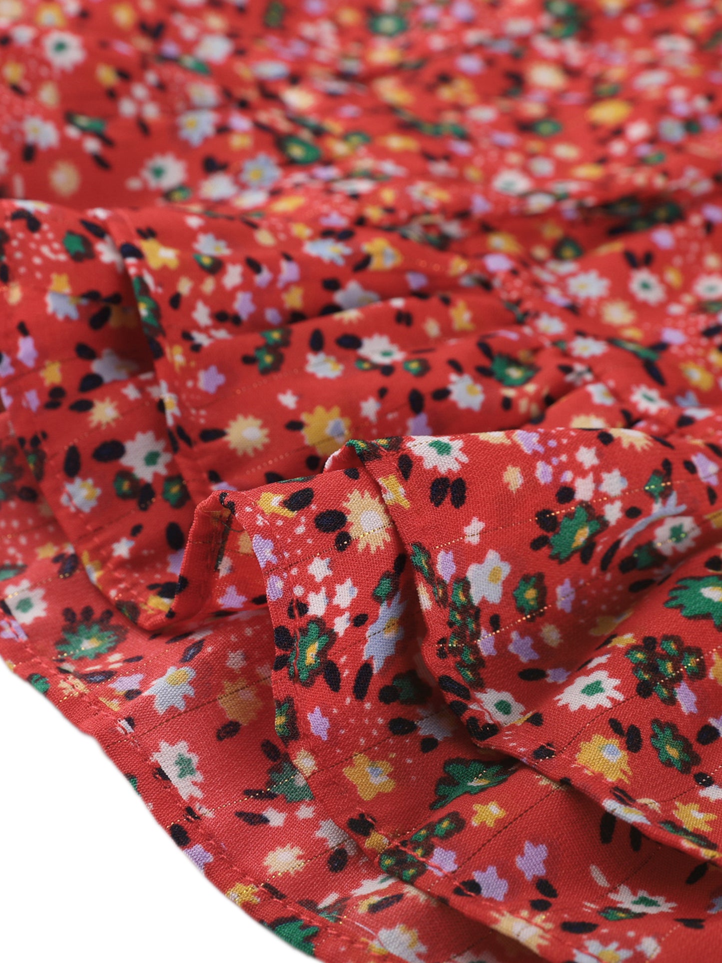 Women's Floral Blouse Bow Tie Neck Ruffle Hem Button Down Shirt