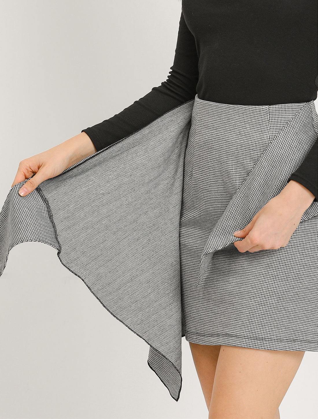 Falda mini de pata de gallo para mujer, de punto alto, estilo lápiz, cruzada con lazo en la cintura para oficina