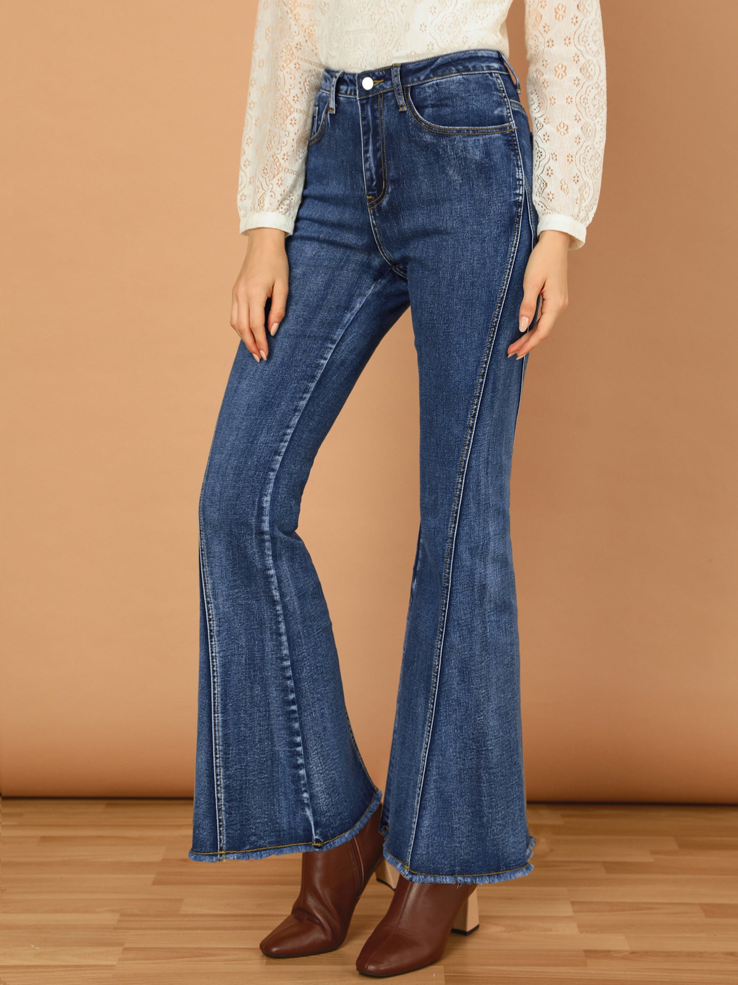 Vaqueros acampanados vintage de los años 70 para mujer, de cintura alta, elásticos, de mezclilla, pantalones de campana