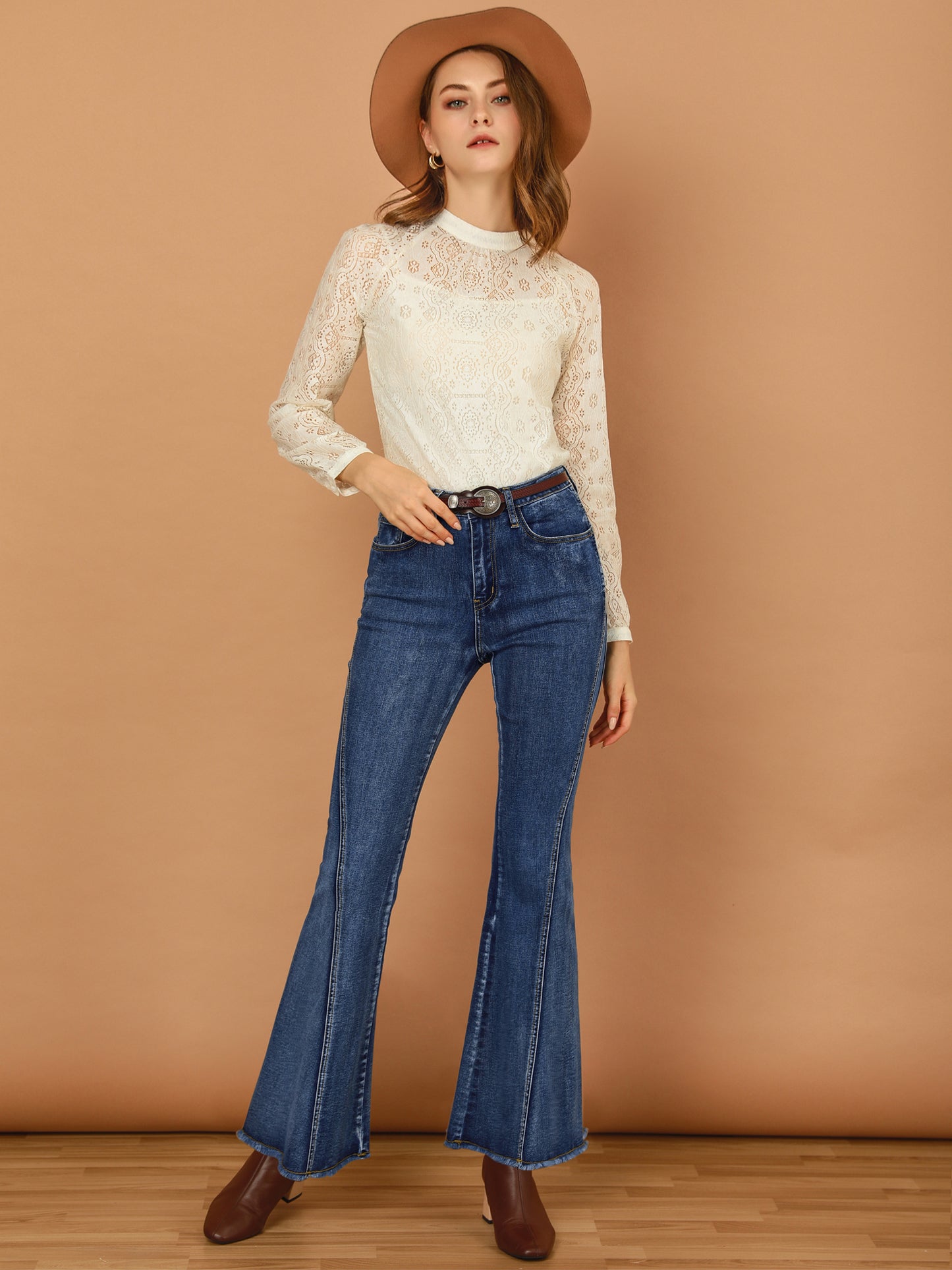 Vaqueros acampanados vintage de los años 70 para mujer, de cintura alta, elásticos, de mezclilla, pantalones de campana