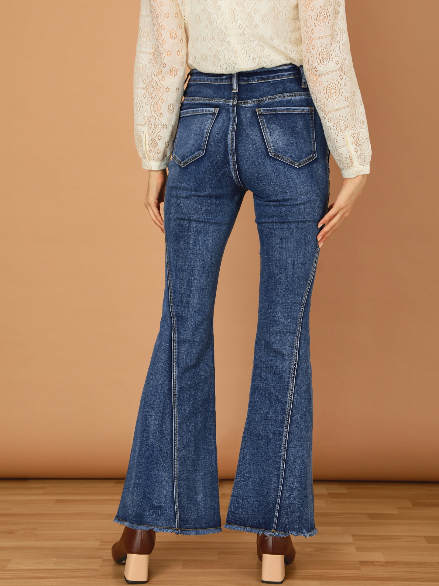 Vaqueros acampanados vintage de los años 70 para mujer, de cintura alta, elásticos, de mezclilla, pantalones de campana