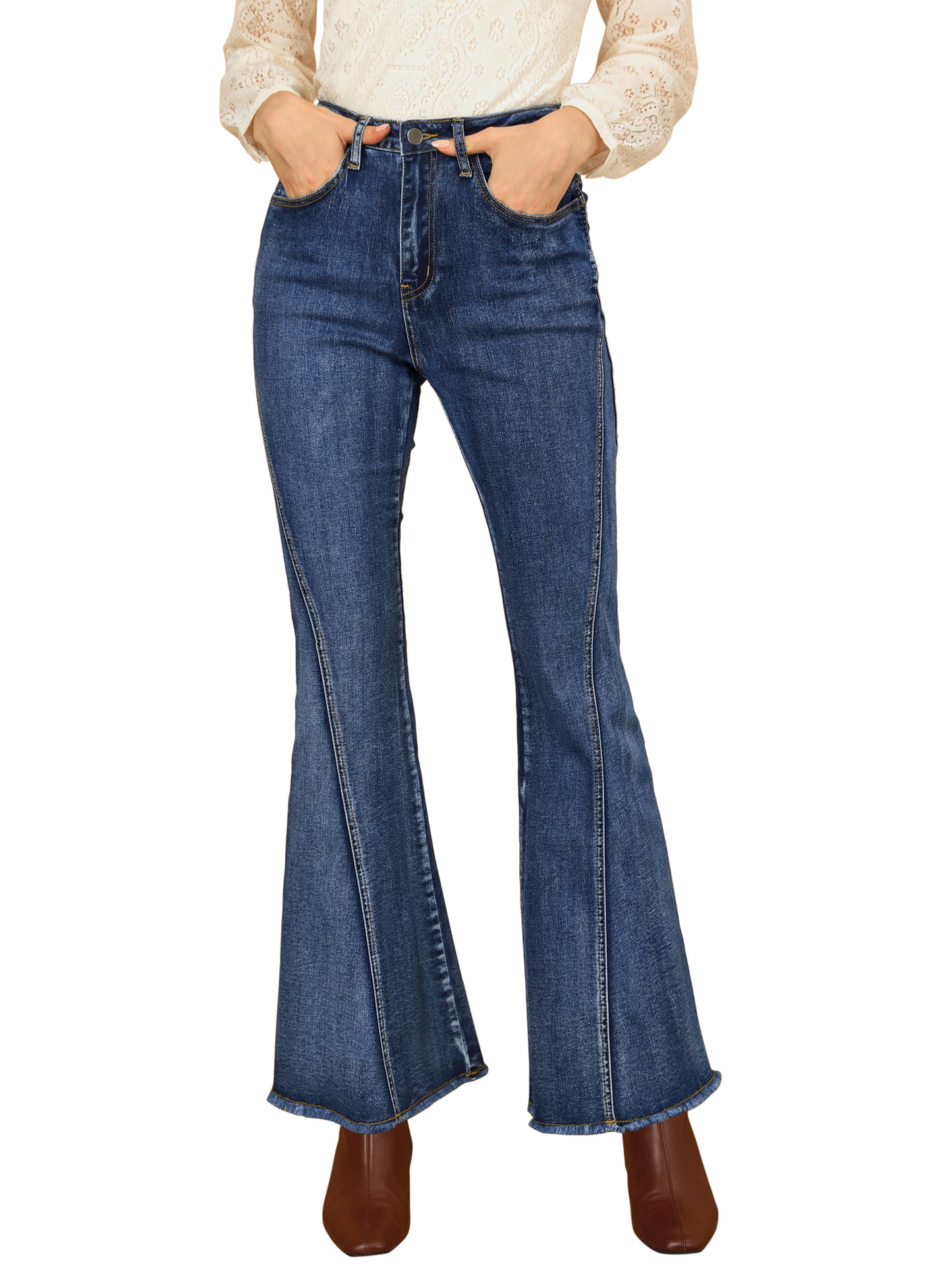 Vaqueros acampanados vintage de los años 70 para mujer, de cintura alta, elásticos, de mezclilla, pantalones de campana
