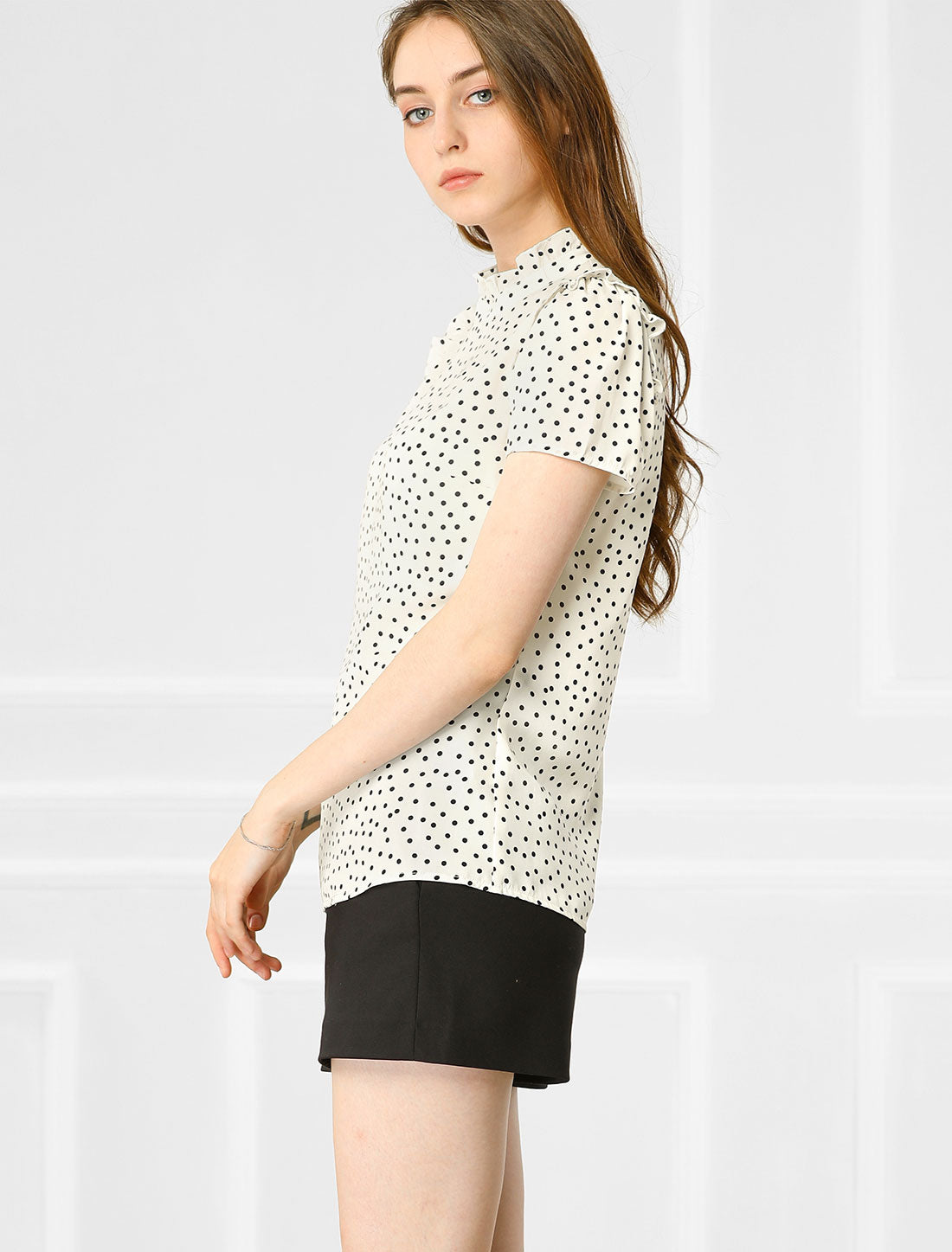 Women's Ruffled Retro Short Sleeve Polka Dots Blouse