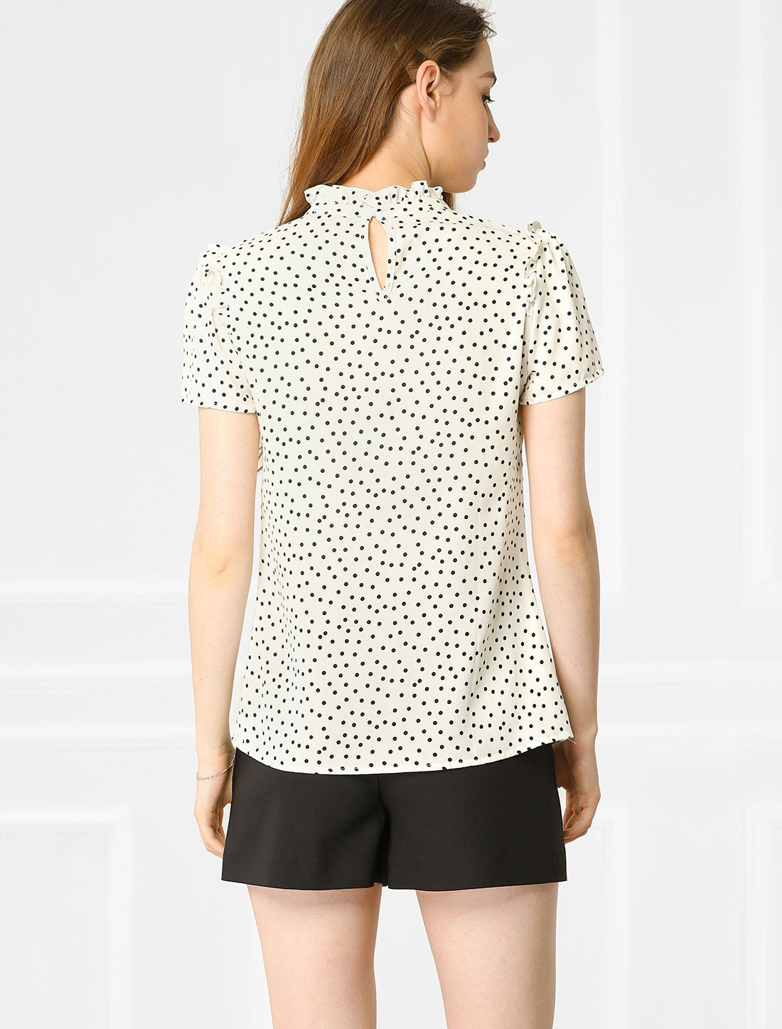 Women's Ruffled Retro Short Sleeve Polka Dots Blouse