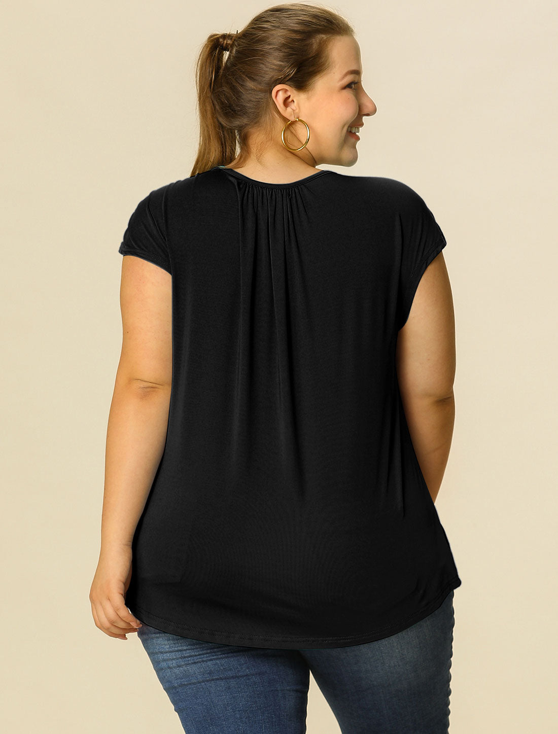 Women's Plus Size Blouse Ruched Round Neck Casual Short Sleeves Top