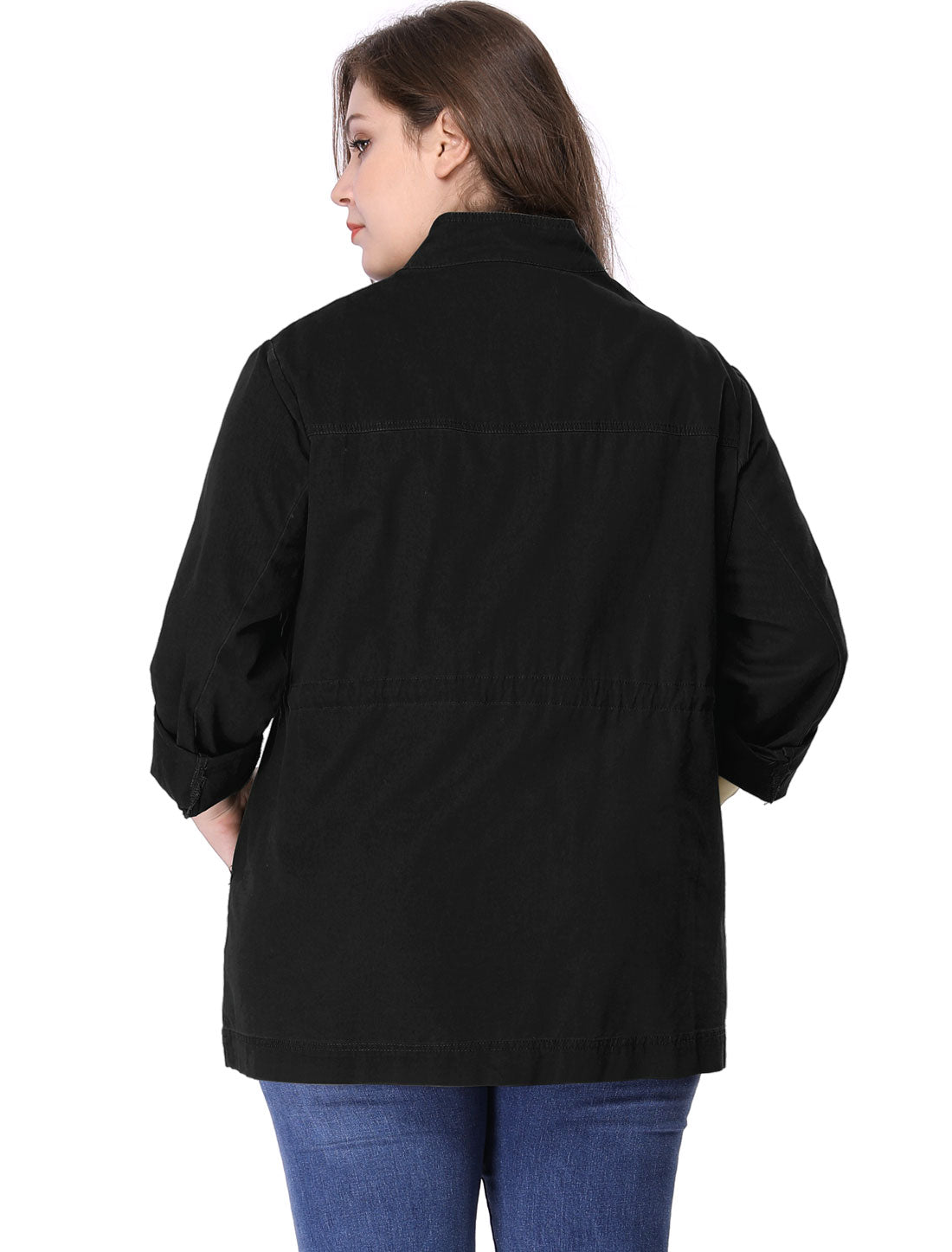 Women's Plus Size Jackets Lightweight Anorak Drawstring Utility Jacket with Pockets