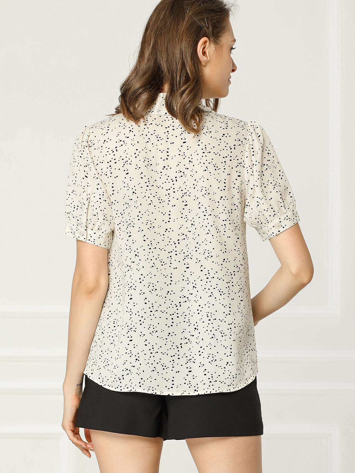 Women's Retro Printed Bow Tie Peter Pan Collar Chiffon Blouse Shirt (Available in Plus Size)