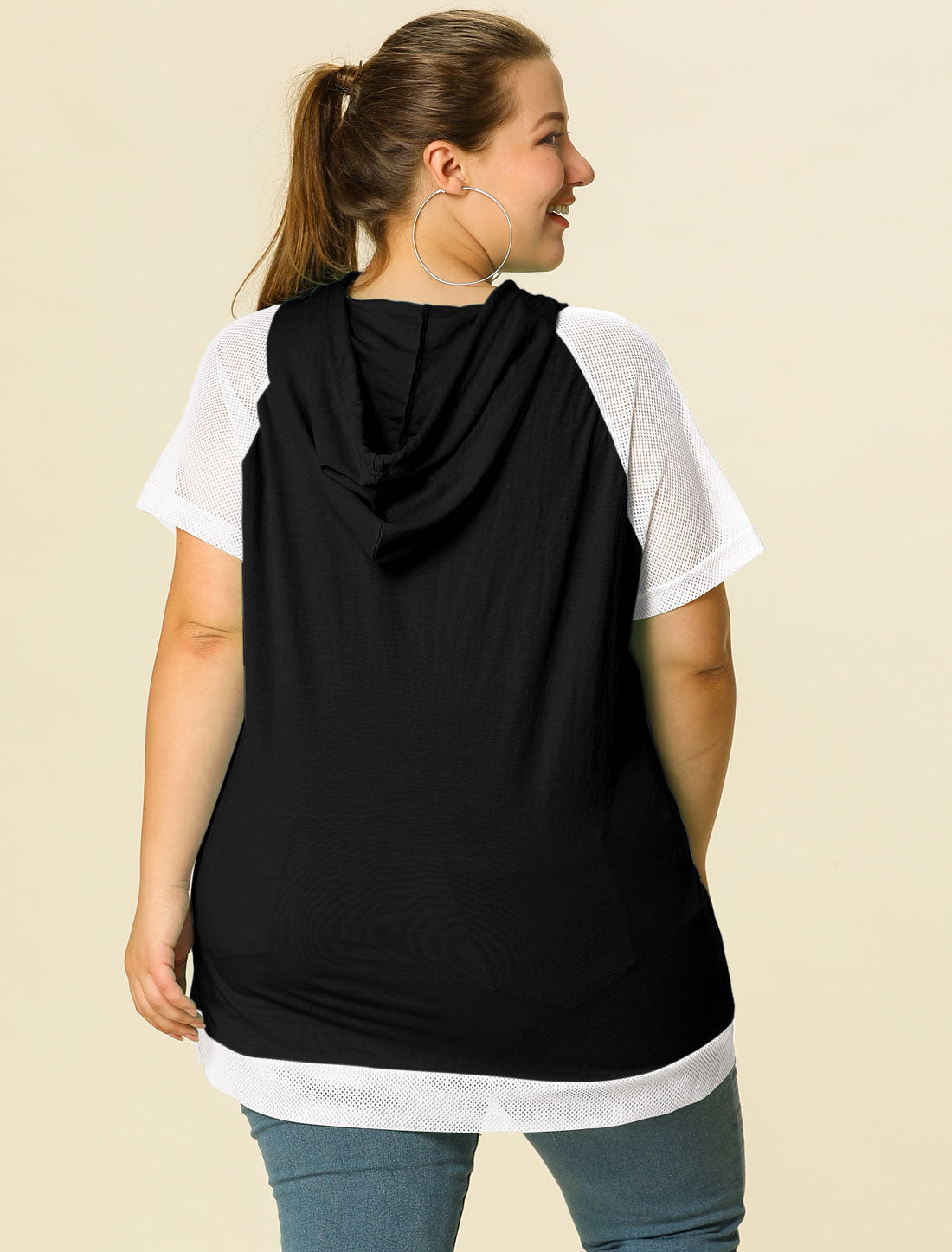 Women's Plus Size Hoodie Raglan Short Sleeves Sport Drawstring Hoodies Loose Casual Summer Top