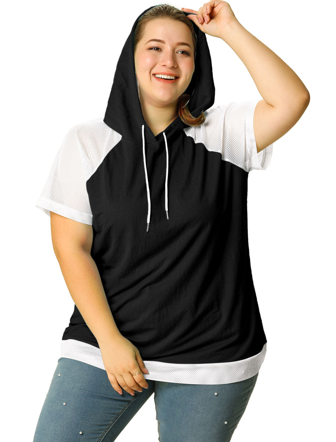 Women's Plus Size Hoodie Raglan Short Sleeves Sport Drawstring Hoodies Loose Casual Summer Top