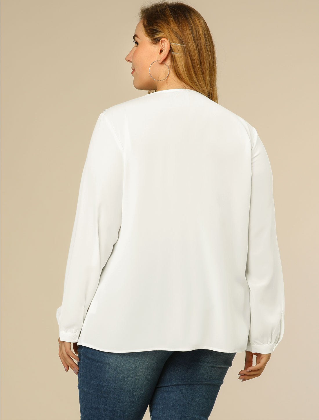 Women's Plus Size Ruffle Blouse Chiffon V Neck Long Sleeve Top