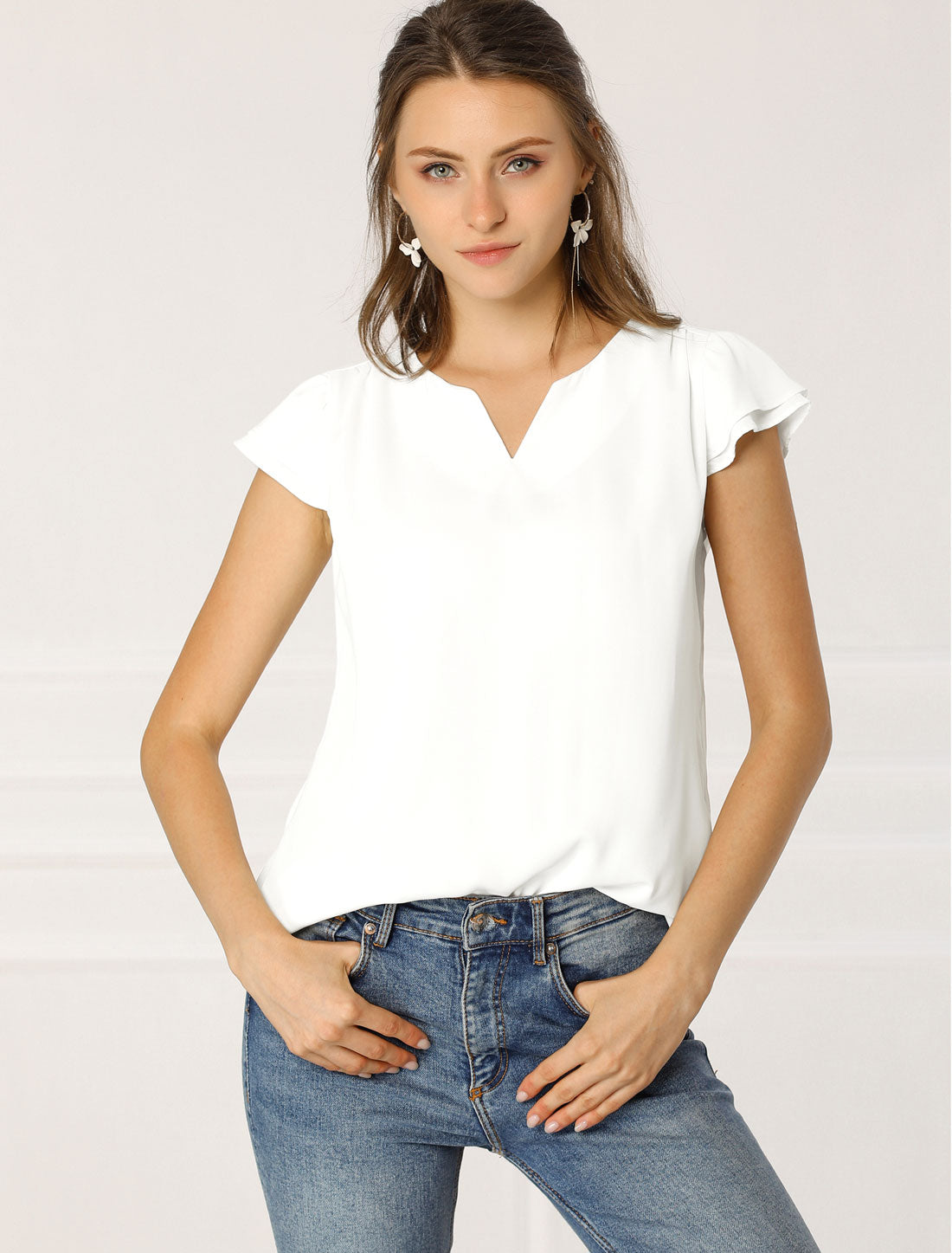 Women's Cap Sleeve Top Work Business Casual Plain Blouse