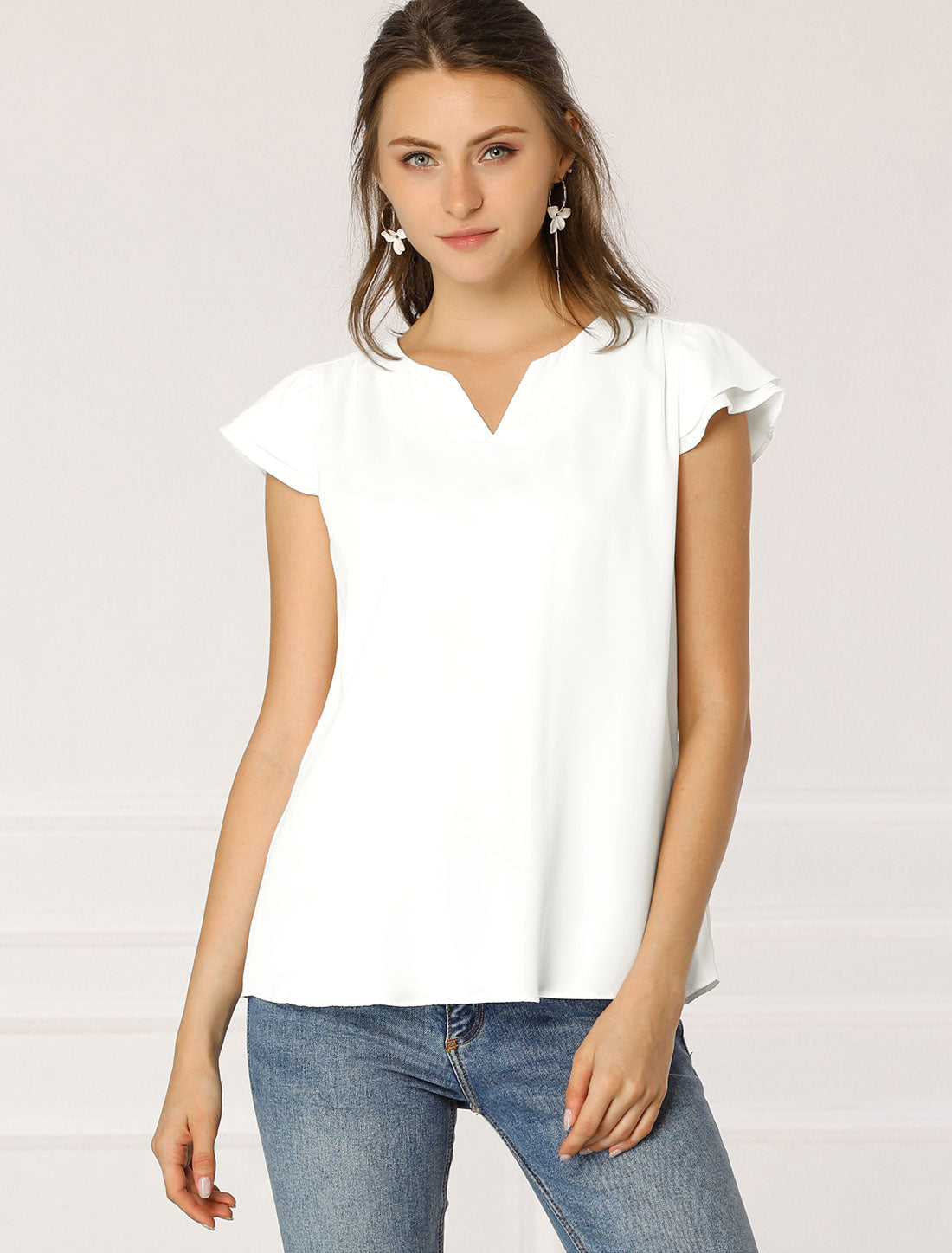 Women's Cap Sleeve Top Work Business Casual Plain Blouse