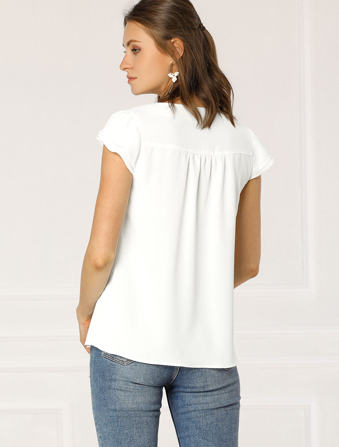 Women's Cap Sleeve Top Work Business Casual Plain Blouse
