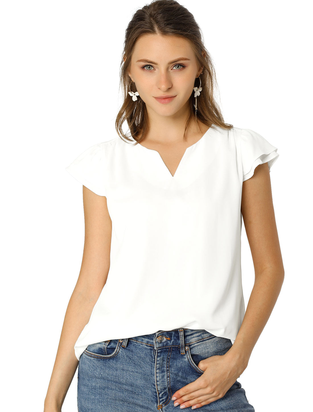 Women's Cap Sleeve Top Work Business Casual Plain Blouse