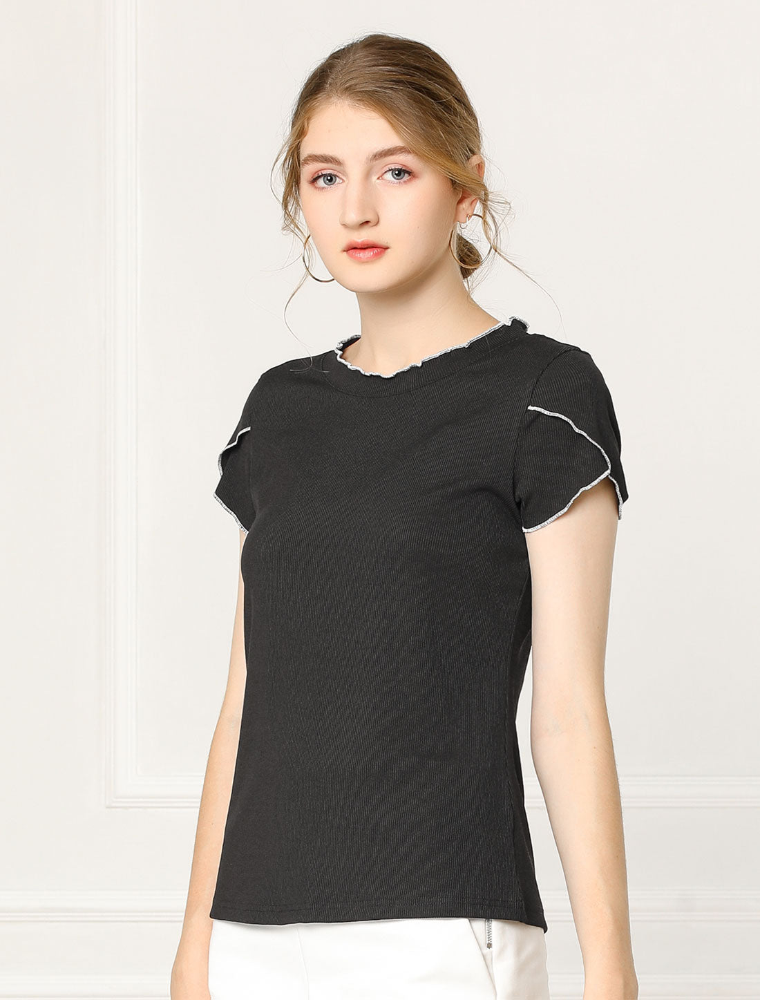 Women's Summer Tulip Sleeve Round Neck Knit Top