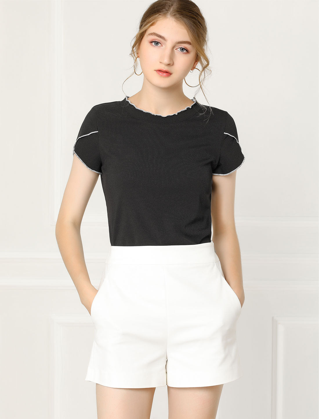 Women's Summer Tulip Sleeve Round Neck Knit Top