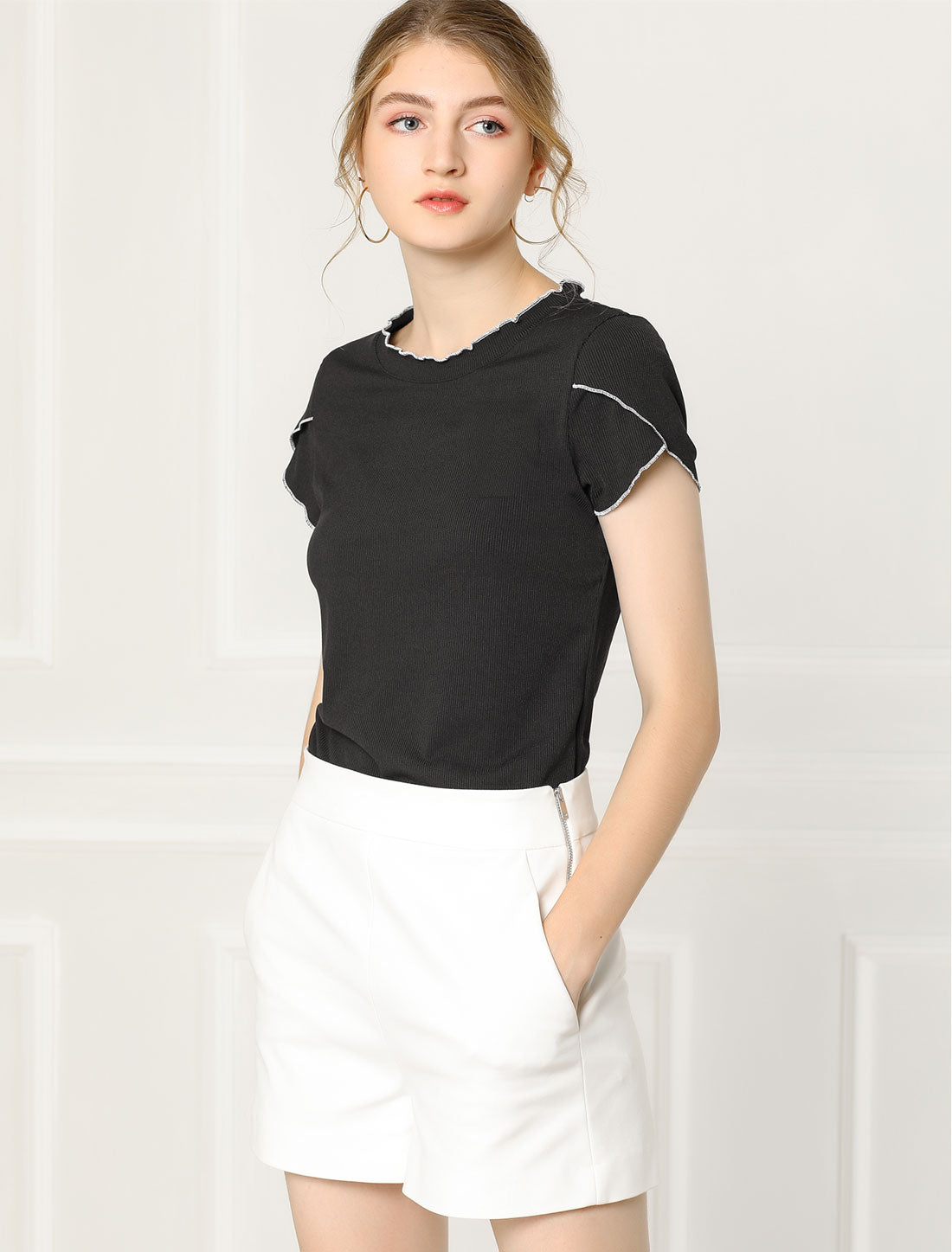 Women's Summer Tulip Sleeve Round Neck Knit Top