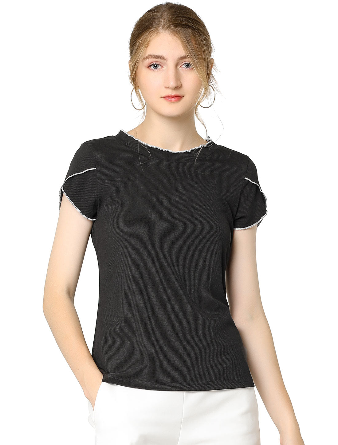 Women's Summer Tulip Sleeve Round Neck Knit Top