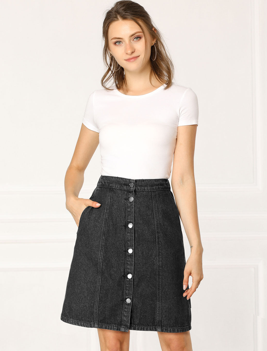 Women's Denim Skirts Summer Casual A-Line Short Button Down Jean Skirt (Available in Plus Size)