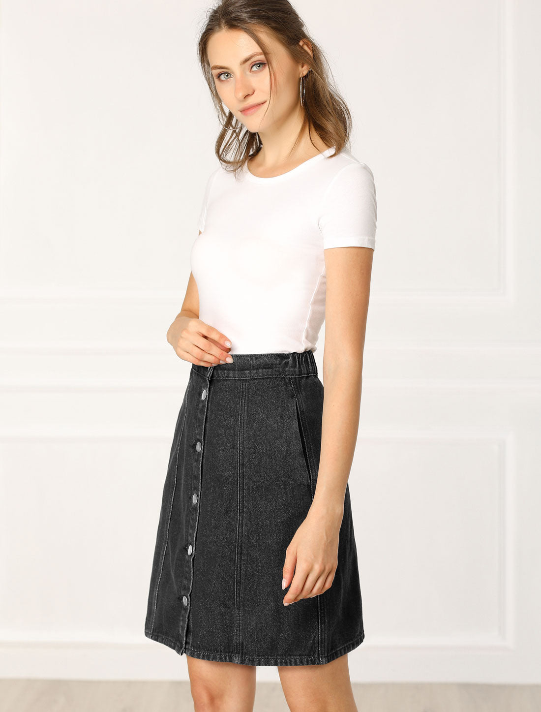 Women's Denim Skirts Summer Casual A-Line Short Button Down Jean Skirt (Available in Plus Size)