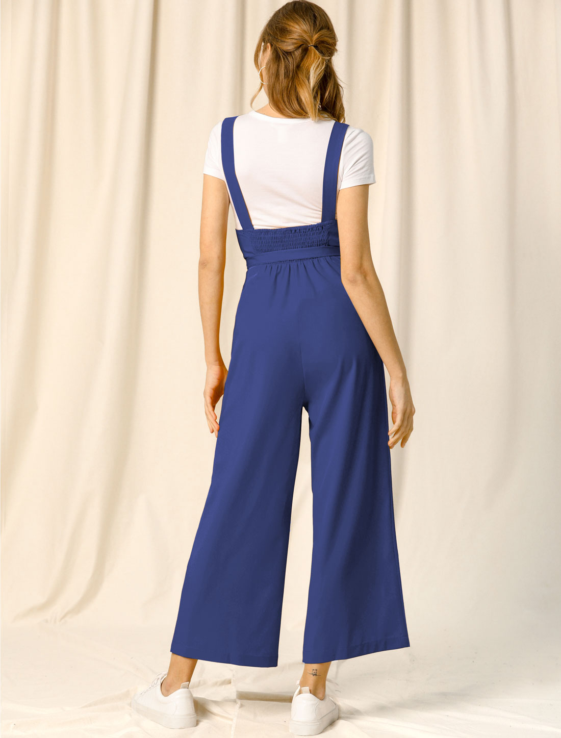 Women's Wide Leg Overalls Loose Fit Belted High Waist Suspenders Jumpsuits