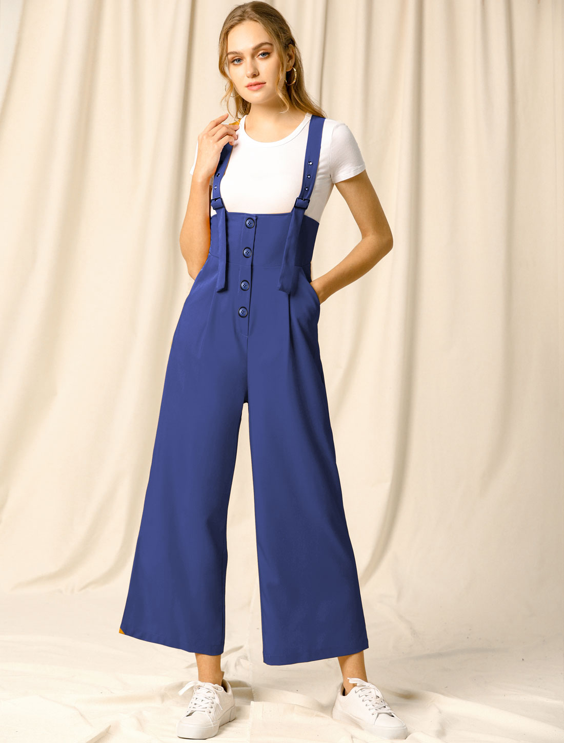 Women's Wide Leg Overalls Loose Fit Belted High Waist Suspenders Jumpsuits