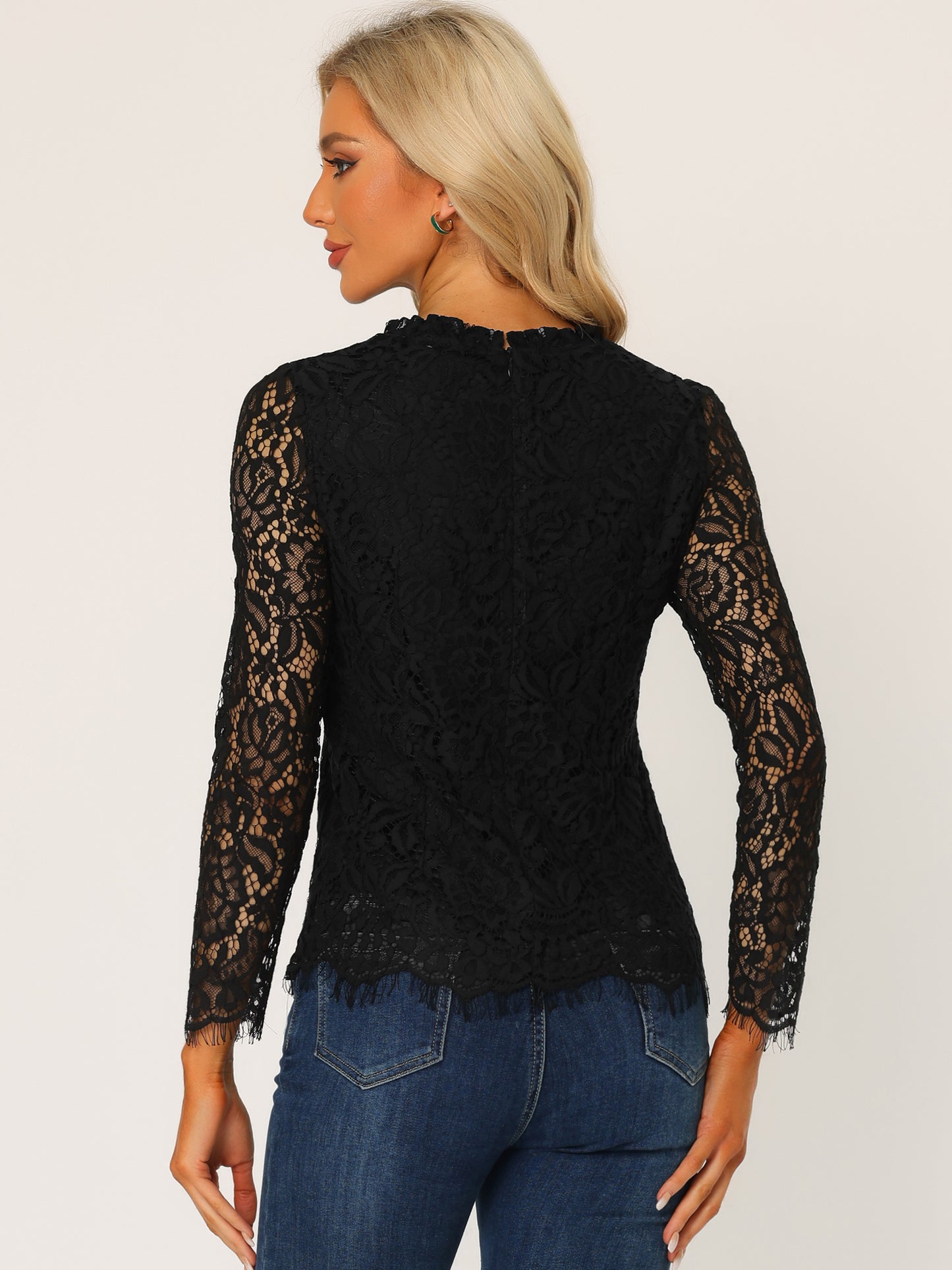 Women's Long Sleeve Lace Top Dressy Elegant Peplum Blouse Shirt (Available in Plus Size)